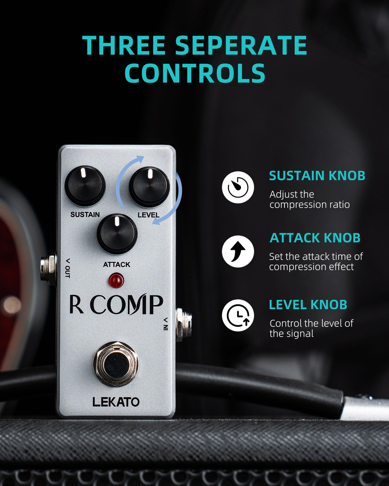 LEKATO Compressor Pedal, FET Compressor Effect Pedal, Mini Compressor Pedal Analog for Electric Guitar and Bass, True Bypass 9V