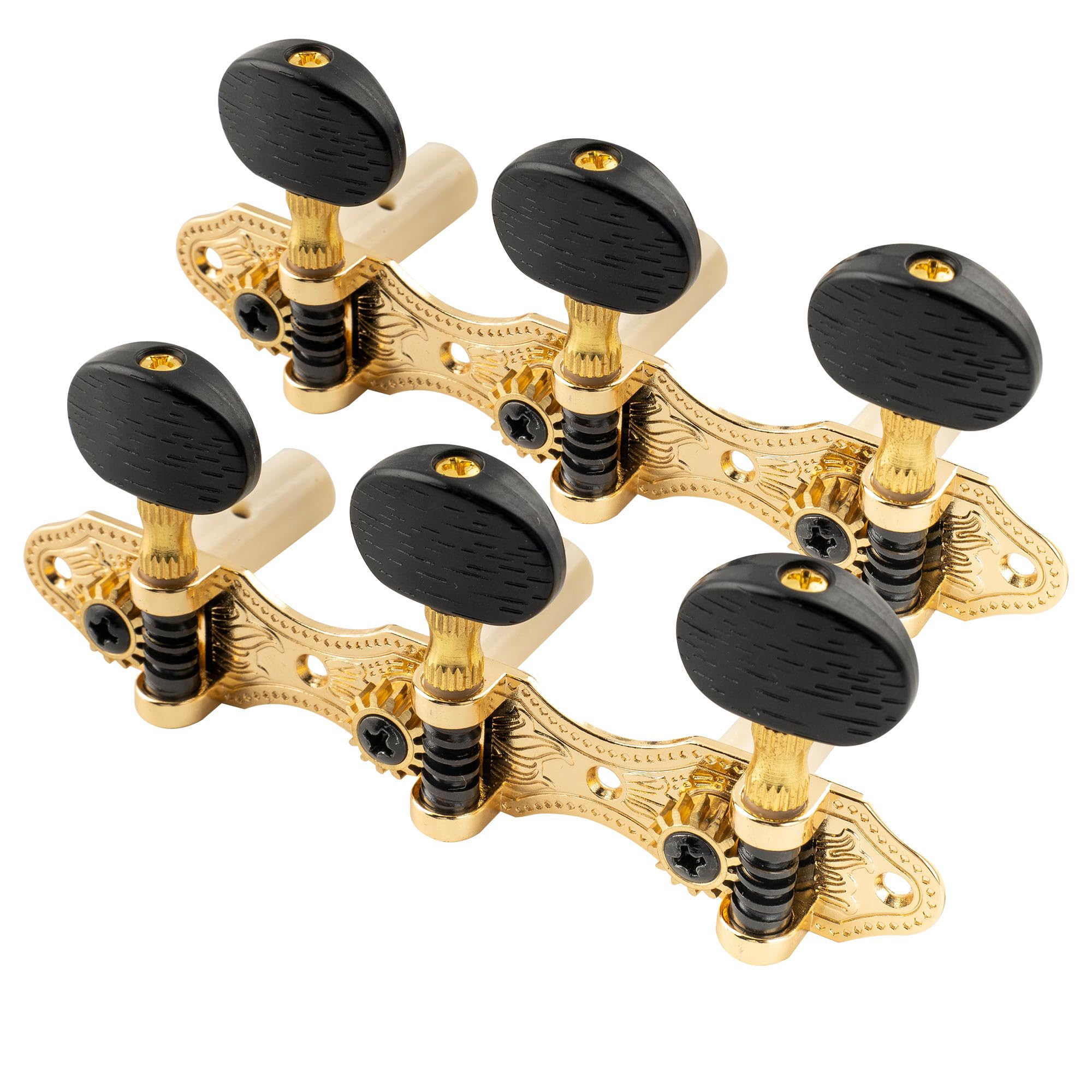Musiclily Pro Set Of 2 X 3 On A Plate Baker Style Classical Guitar Machine Heads Tuning Pegs Keys Tuners, Gold