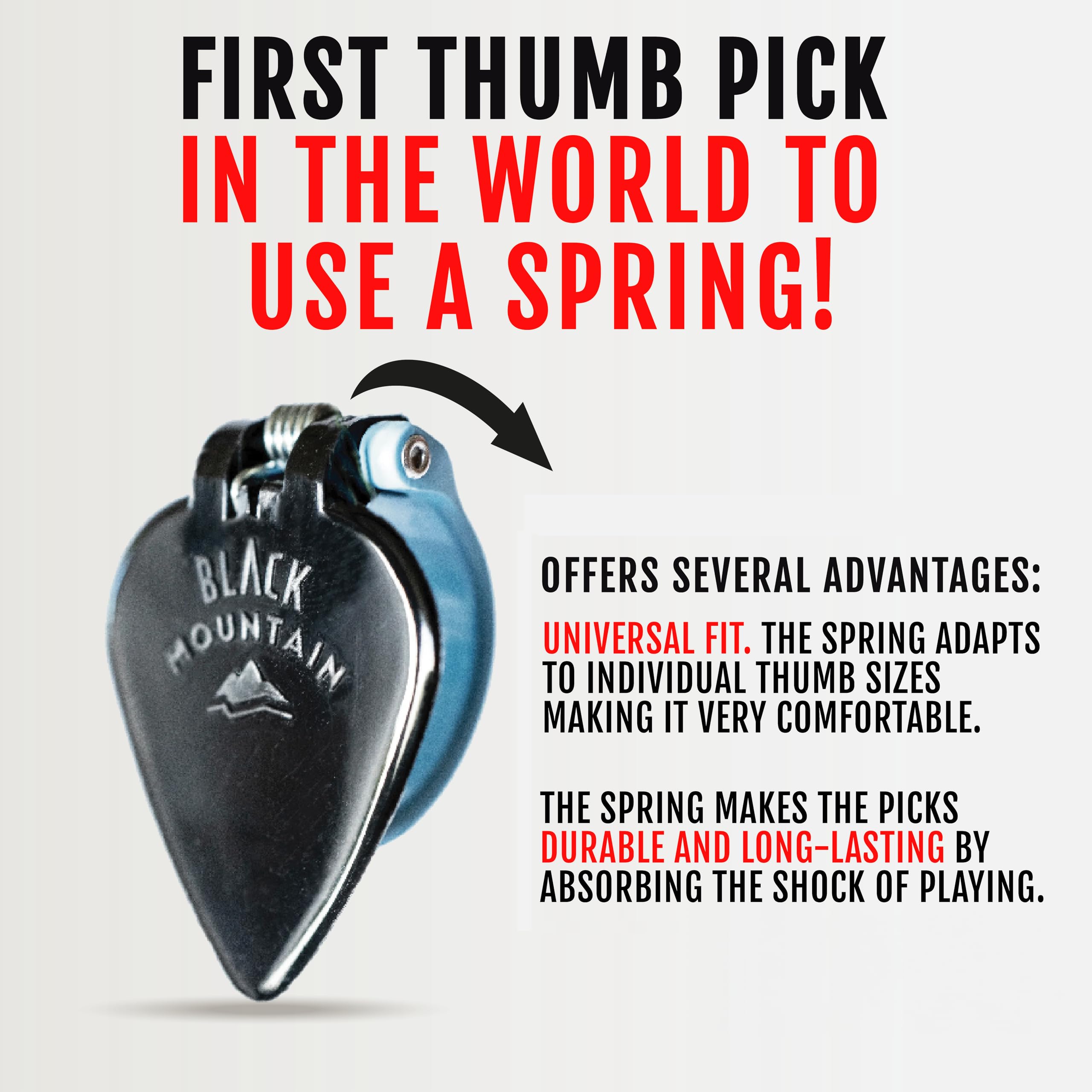 Black Mountain Thumb Picks - Variety Pack for Acoustic Guitar, Electric Guitar, Bass, Ukulele, Banjo, Mandolin - Spring Loaded P