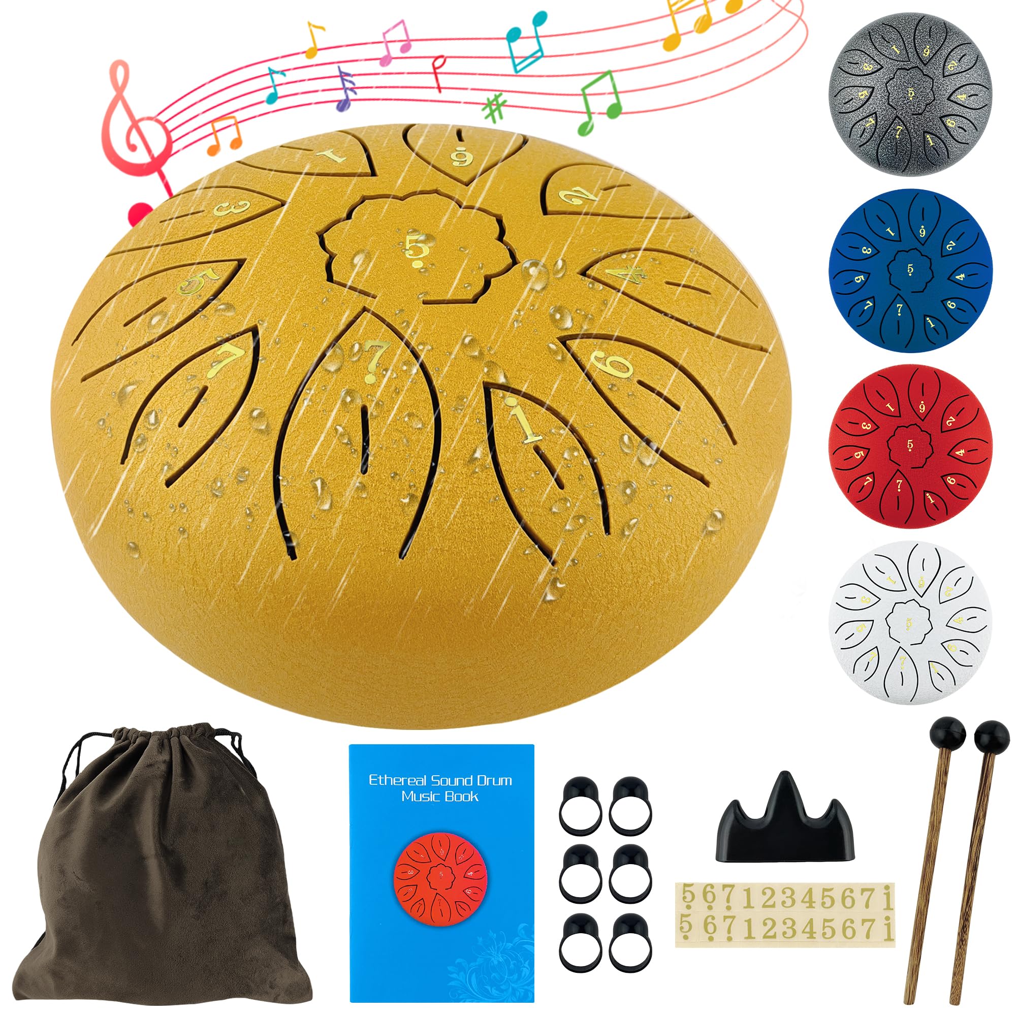 Oun Nana Musical Rain Drums for Outside Garden, 6 Inches 11 Notes Steel Tongue Drum for Adults Kids, Hand Pan Drum Sound Therapy