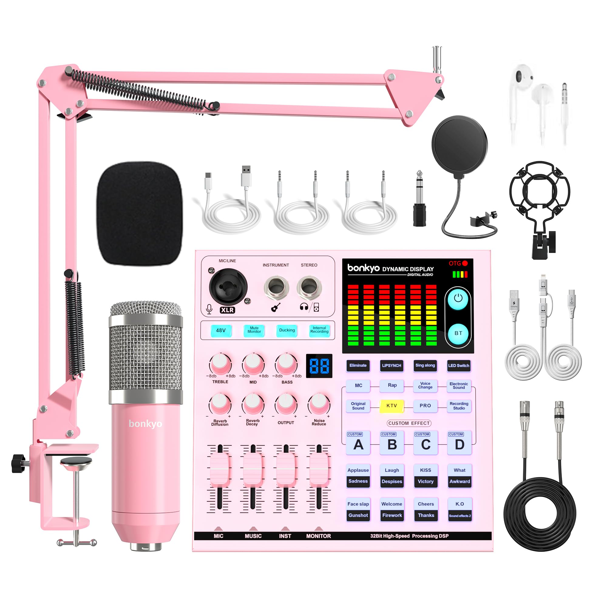 Podcast Equipment Bundle: SN800 Mixer with XLR Mic, Auto Ducking, 16-Level DeNoise, 4000mAh Battery, for Streaming, Singing, Rec