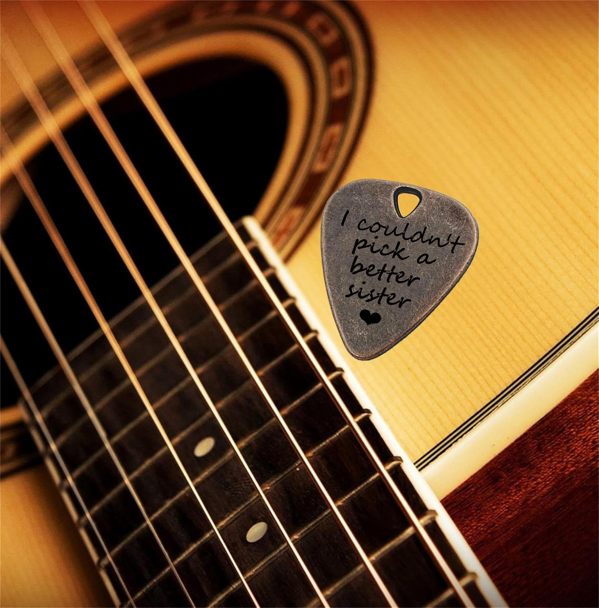 JUPPE Birthday Gifts For Sister, Bronze Metal I Couldn't Pick A Better Sister Guitar Pick and Bass Pick With Leather Case Music