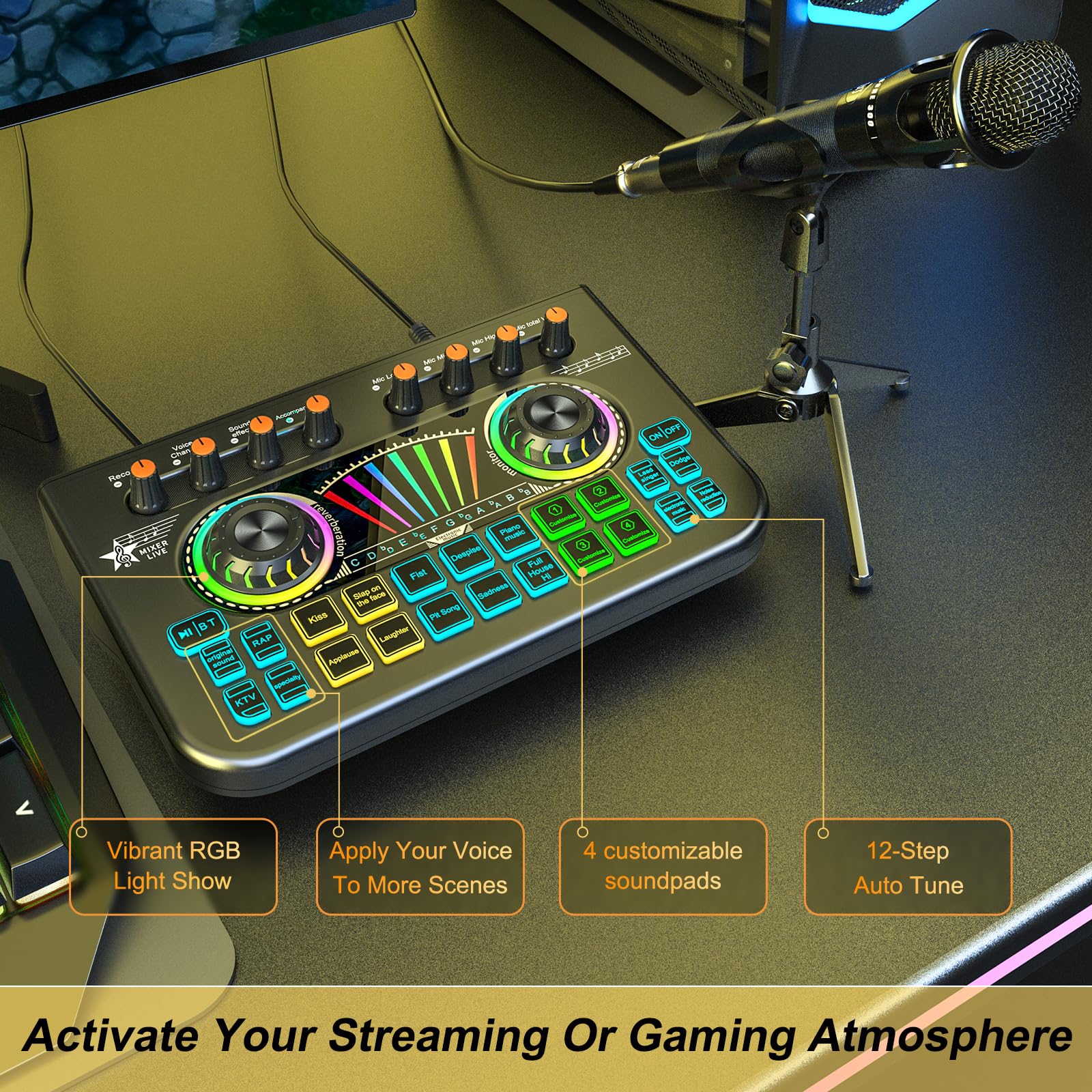 Podcast Equipment Bundle for 2 Mic Tiktok Video Content Creator Kit, Audio Interface DJ Mixer Sound Card Board Condenser Microph