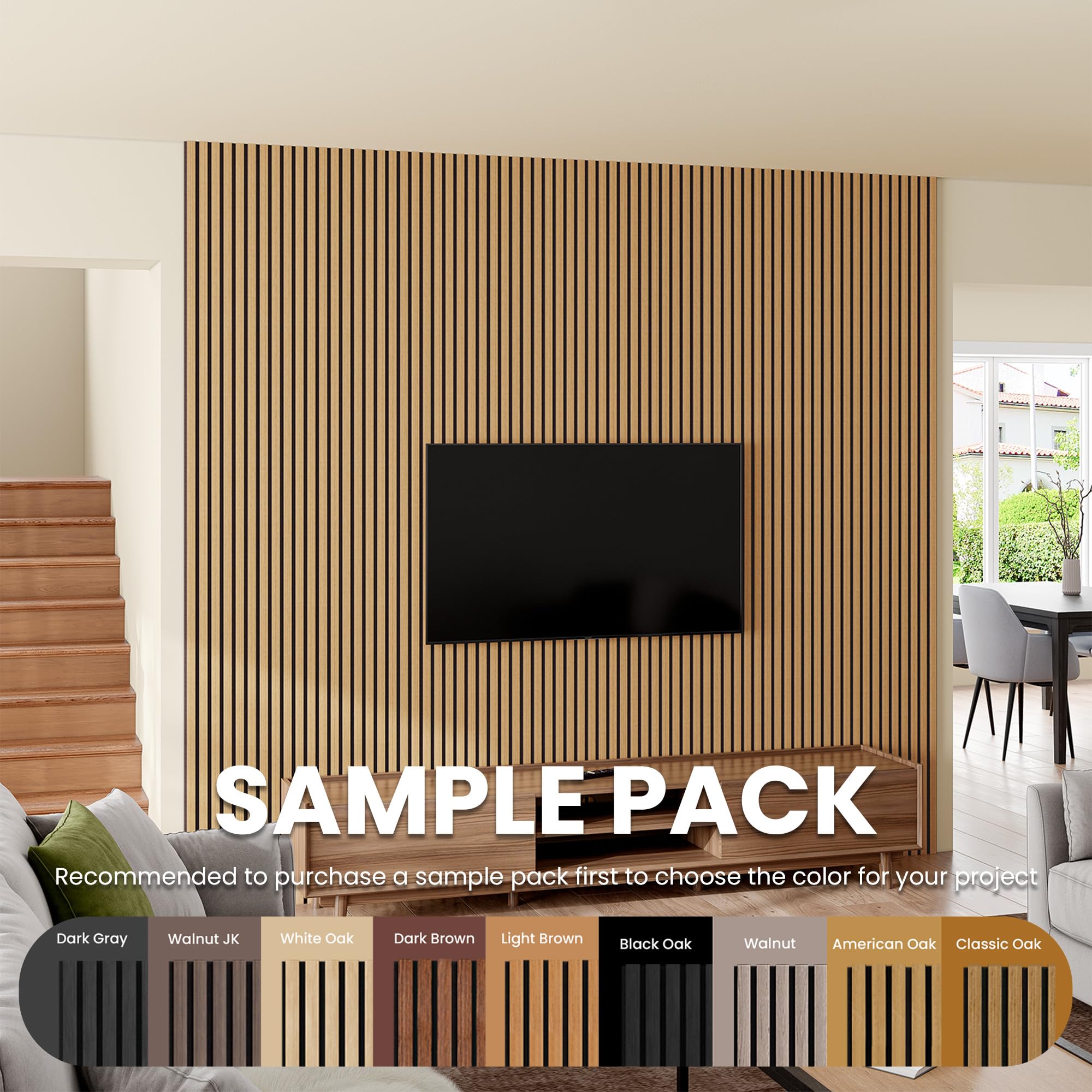 Smartstandard Sample Wood Slat Acoustic Panels, Soundpoof Wooden Slat Wall Panel, American Oak, Sample Pack