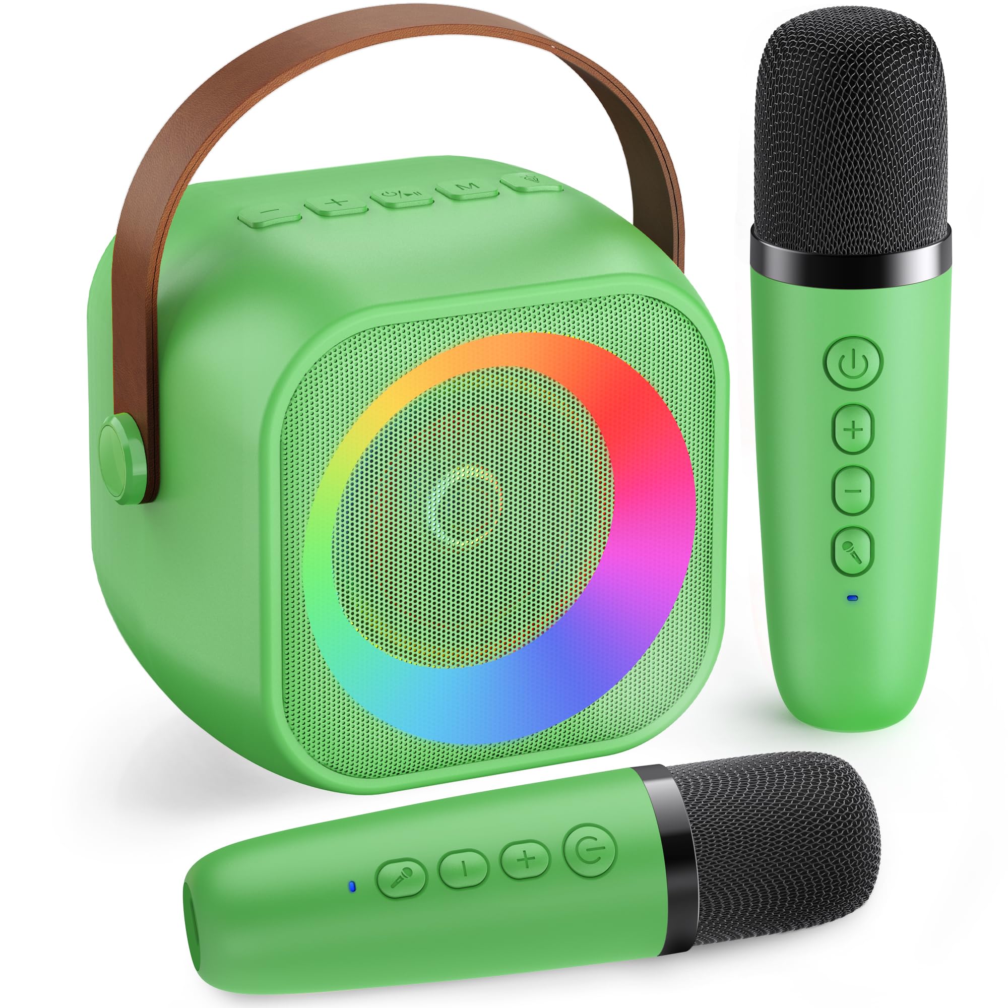 Mini Karaoke Machine:Portable Bluetooth Karaoke Microphone, Singing Speaker with 2 Wireless Mic and Light Kids Adults, Christmas