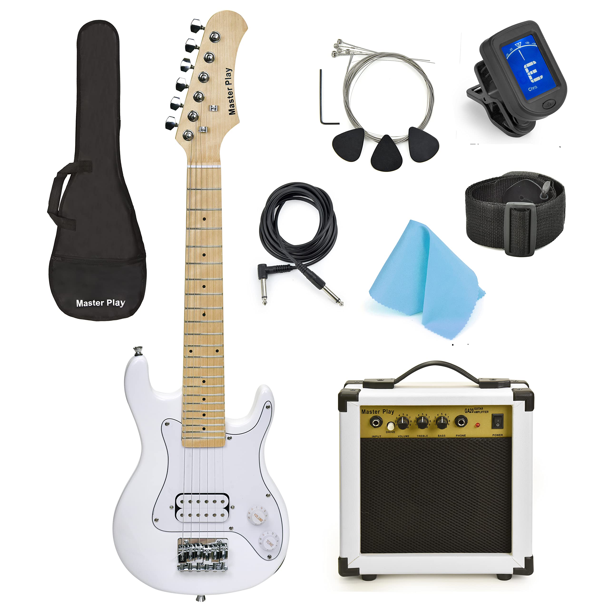 Master Play 30 Inch Electric Guitar, For Kids/beginner With Complete Starter Kit, 20 Watt Amp, 6 Extra String, Picks, Gig Bag, S