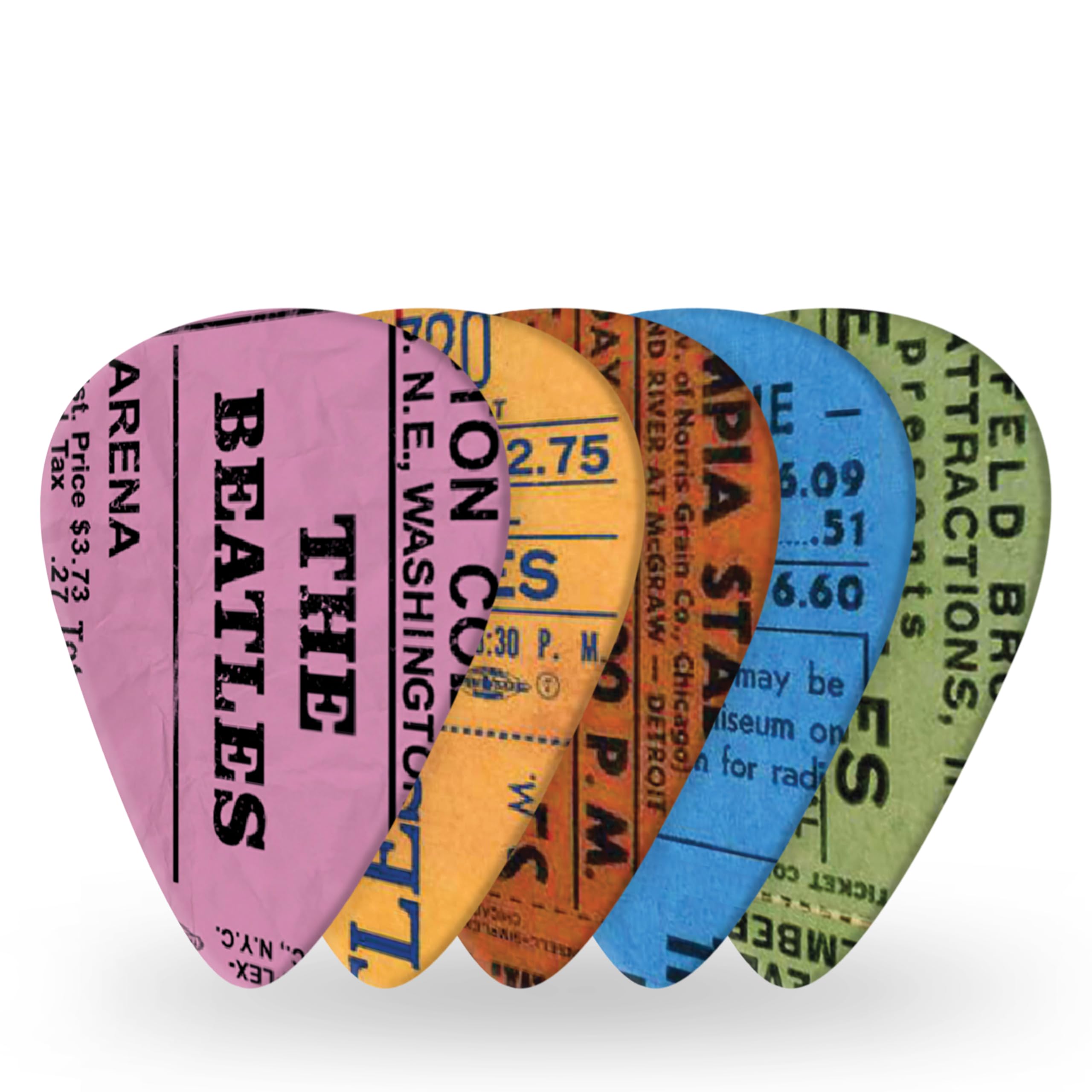 DAddario Beatles Guitar Picks - The Beatles 1964 Tour Ticket Stubs Guitar Picks - 10-Pack, Medium Gauge, 0.70mm