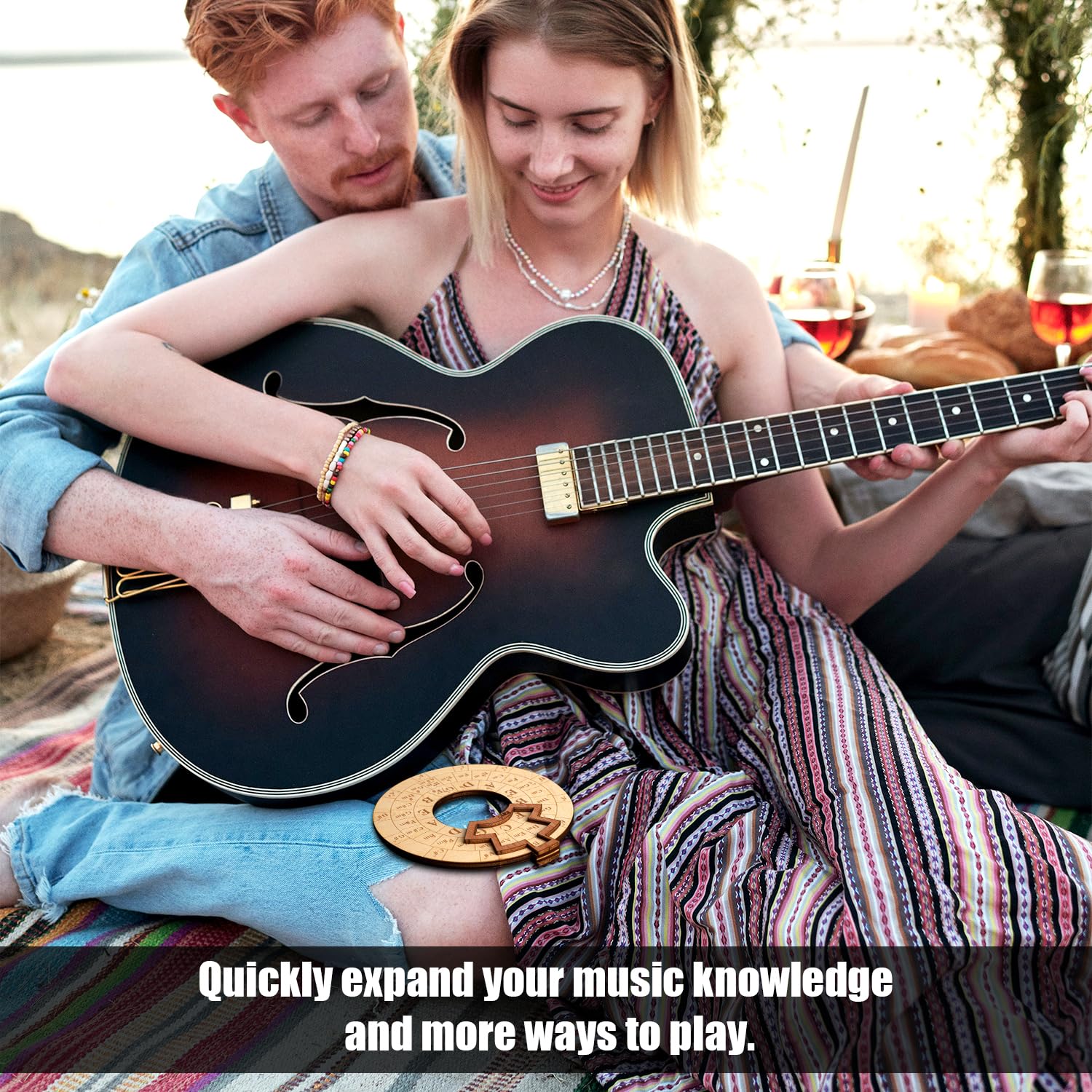 Wooden Melody Tool, Circle Of Fifths Chord Wheel Wooden Chord Wheel Music Transpose Tool Music Chord Wheel for Guitar, Bass, Pia