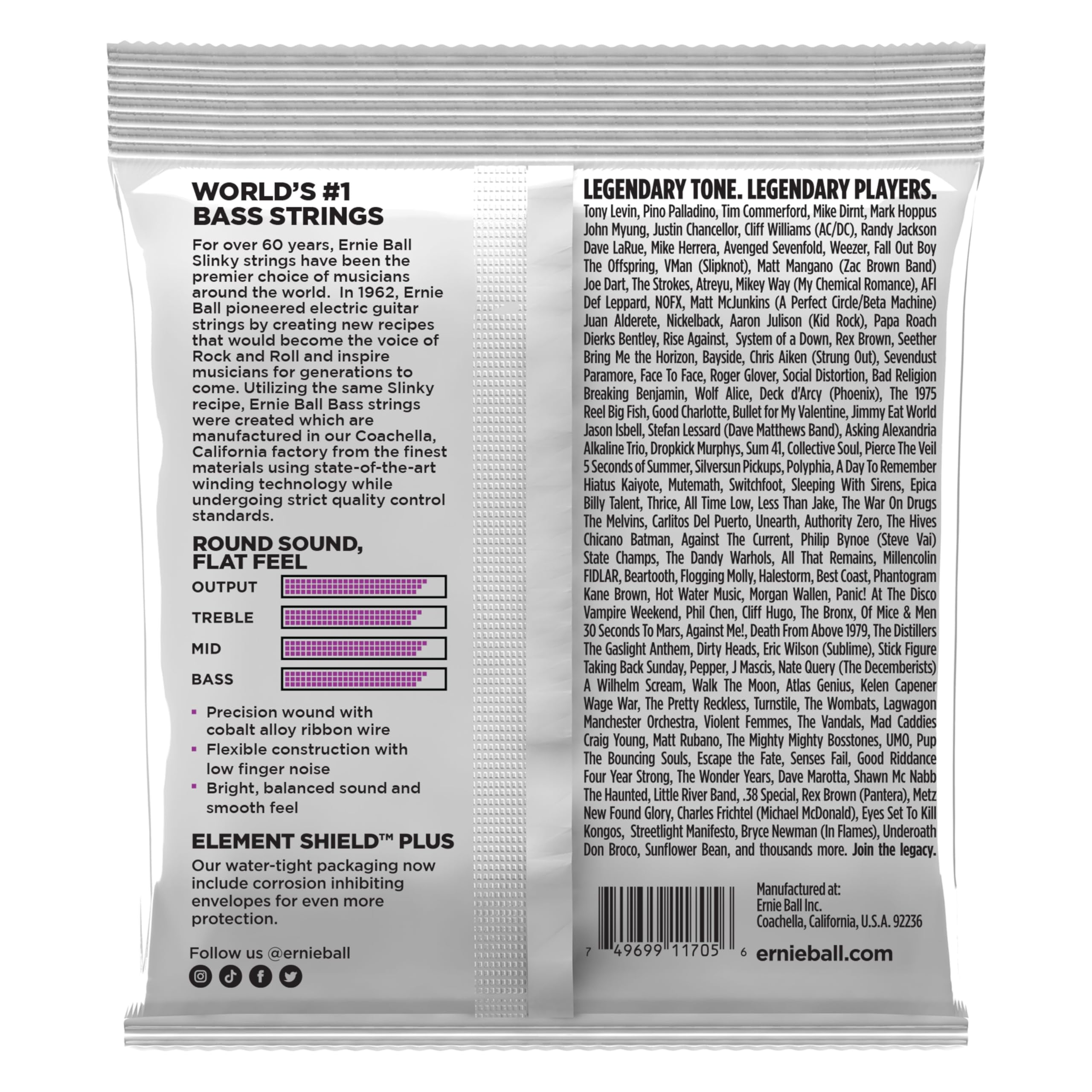 Ernie Ball Power Slinky Flatwound Short Scale Electric Bass Strings 50-110 Gauge (P02817)