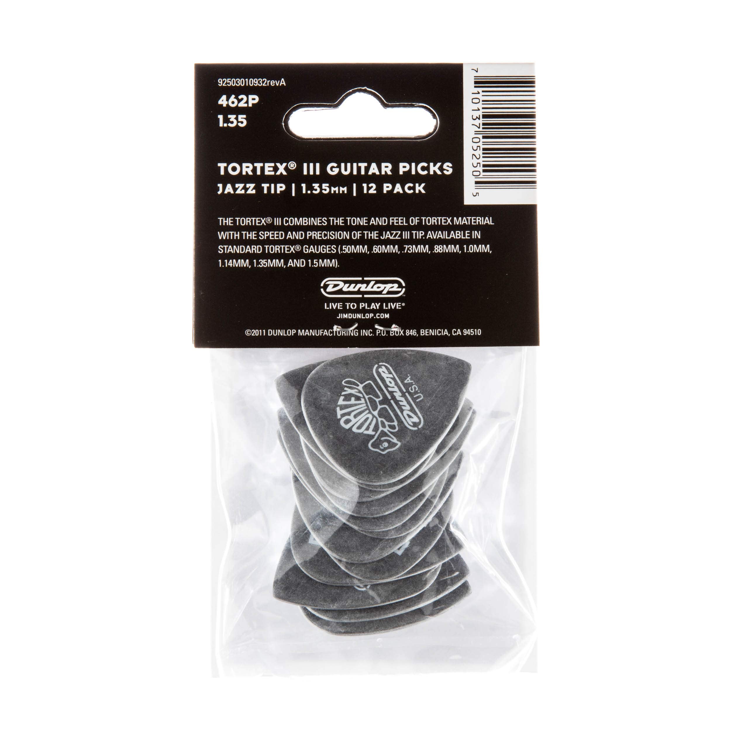 JIM DUNLOP 462P1.35 Tortex TIII, Black, 1.35mm, 12/Player's Pack