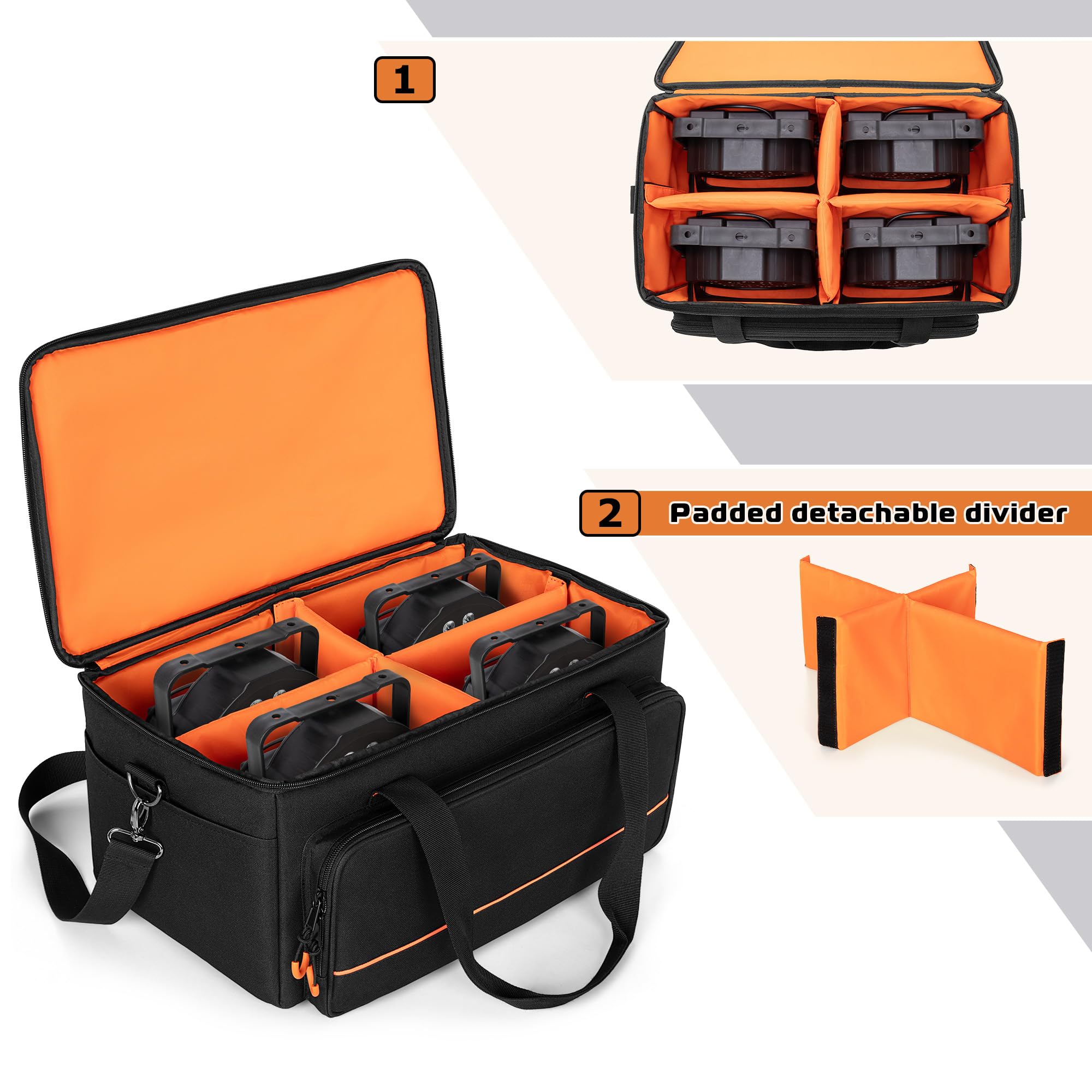 LUXJA Padded Par Bag Fits 4 Lights, Case with Inner Divider and Accessory Pockets, Black