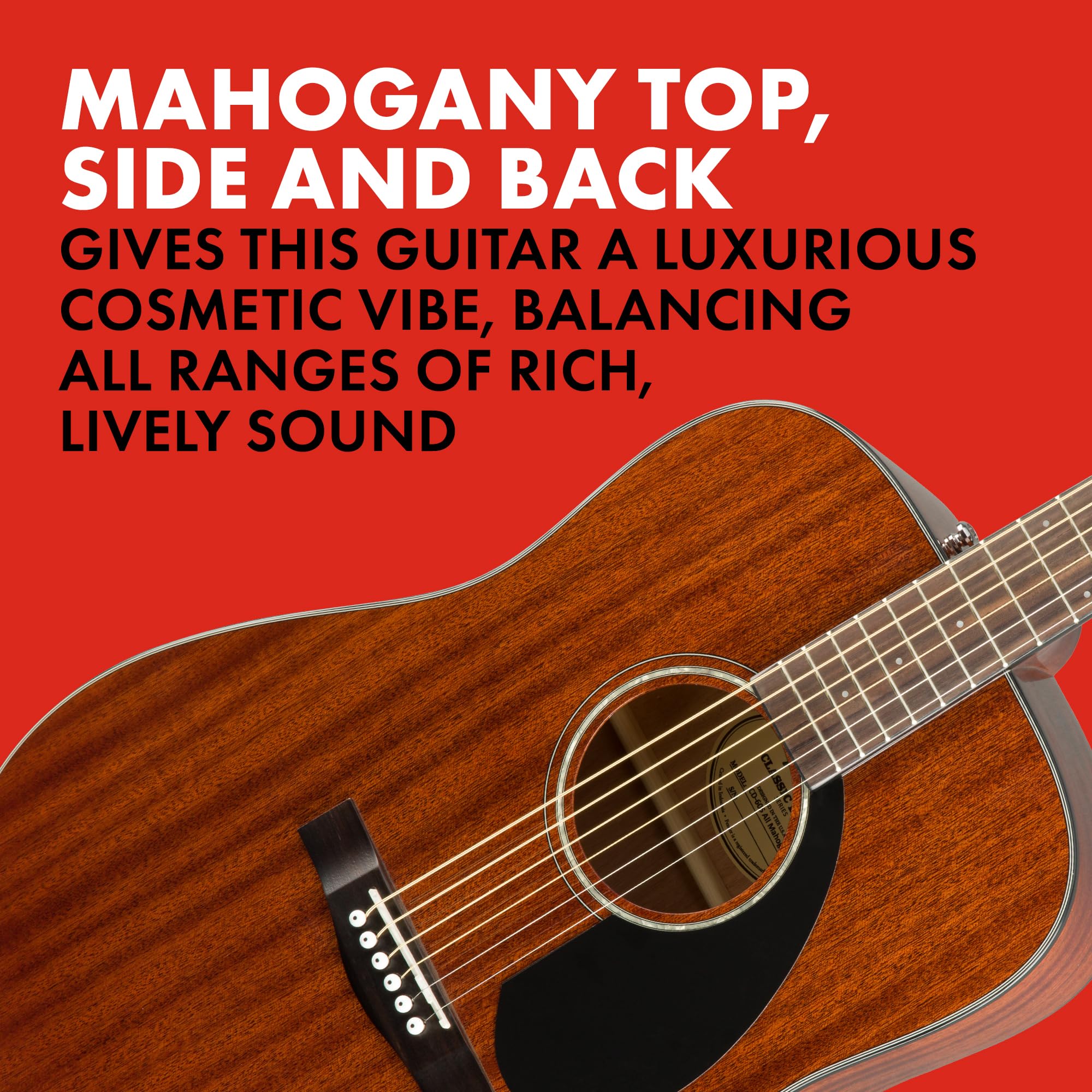 Fender Acoustic Guitar, CD-60S, with 2-Year Warranty, Dreadnought Classic Design with Rounded Walnut Fingerboard, Glossed Finish