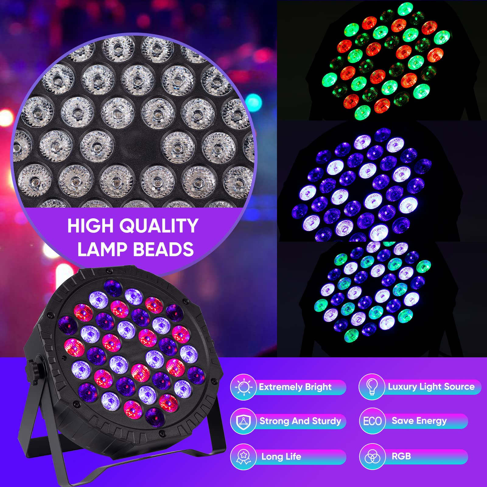 DJBoomy Stage Lights 36 DJ LED Par Light RGB Party Lights Uplights with Sound Activated Remote DMX Control for Disco Dance Weddi