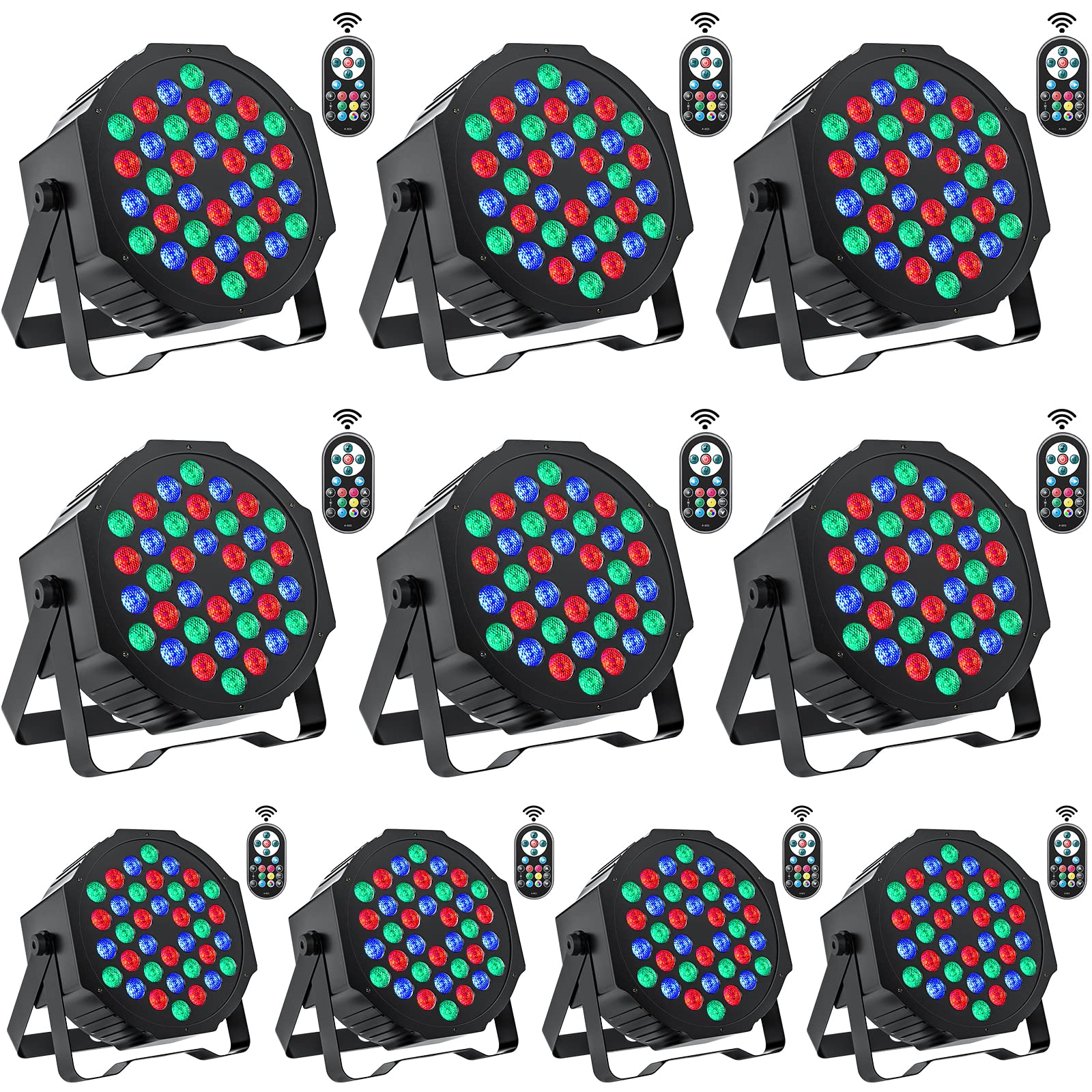 Uking Stage Lights 10 Packs 36Led Rgb Led Par Lights, 7 Channel Dj Party Lights With Remote Control & Dmx Controller Sound Acti