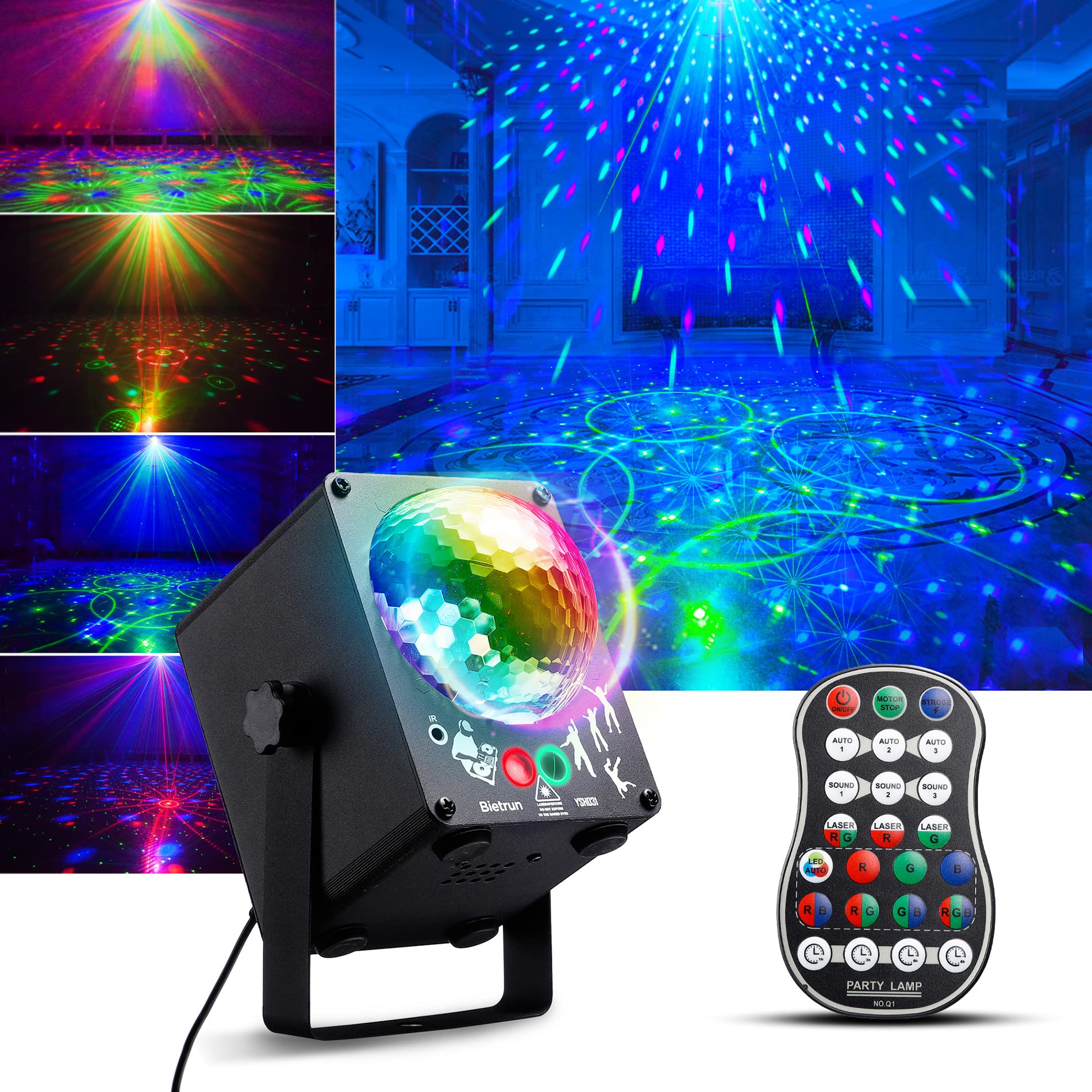 Party Lights Dj Disco Lights Sound Activated, Bietrun Outdoor/Indoor Led&Laser 2 In1 Strobe Lights For Parties, Birthday, Holida