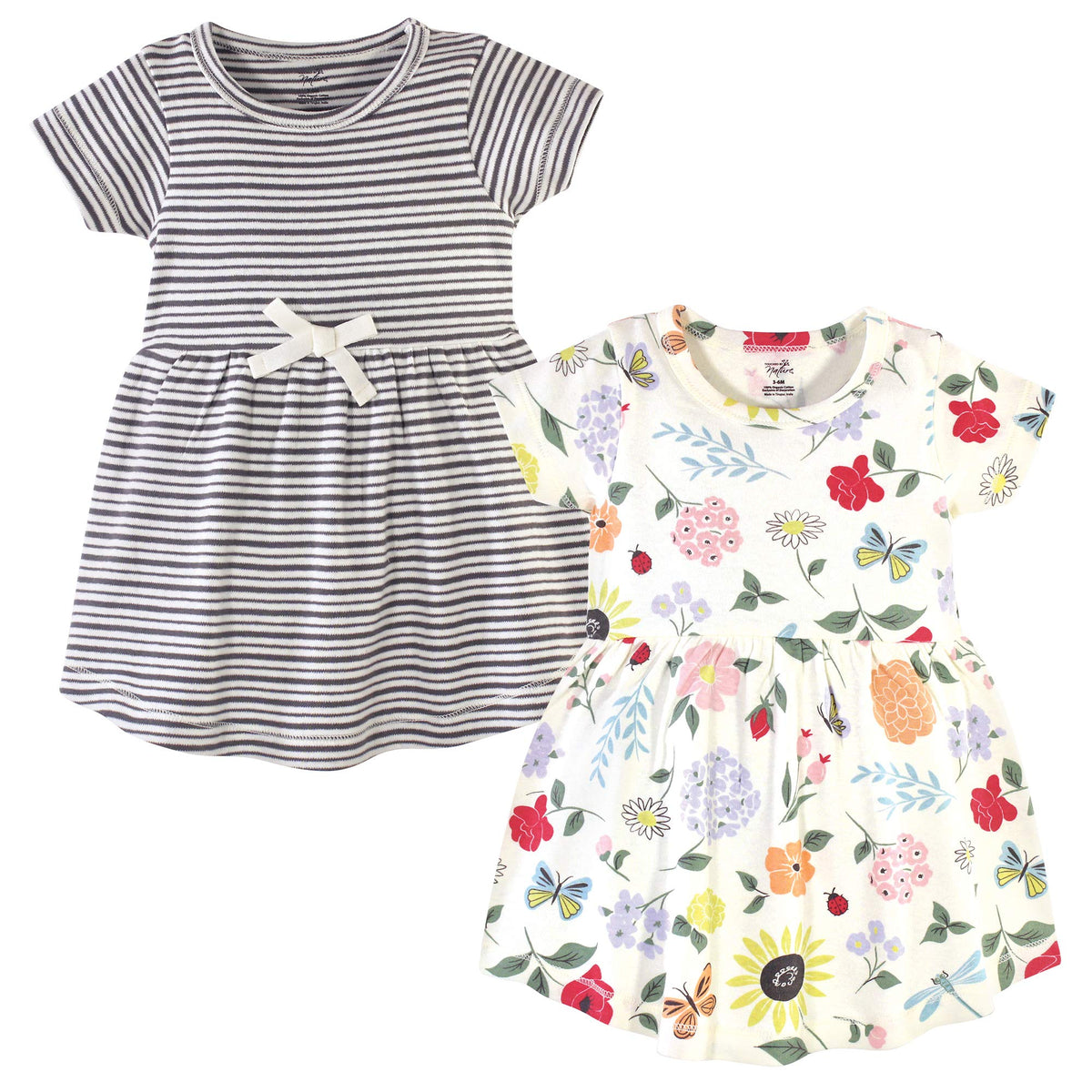 Touched By Nature Baby Girls Organic Cotton Short-Sleeve And Long-Sleeve Dresses Casual Dress, Toddler Flutter Garden Short Slee
