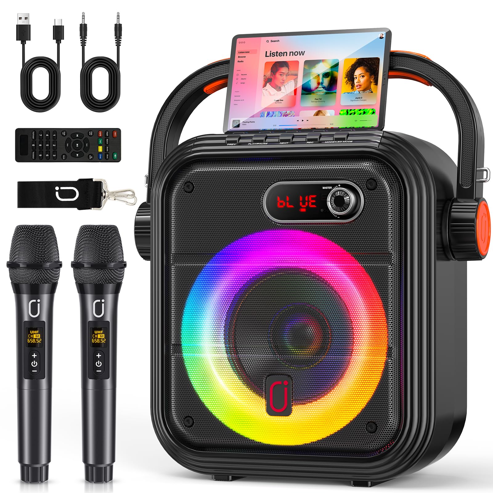 Jyx Karaoke Machine With 2 Wireless Mics, Rgb Light Pa System, Bass & Treble Adjustment, Bluetooth Karaoke Speaker Supports Live