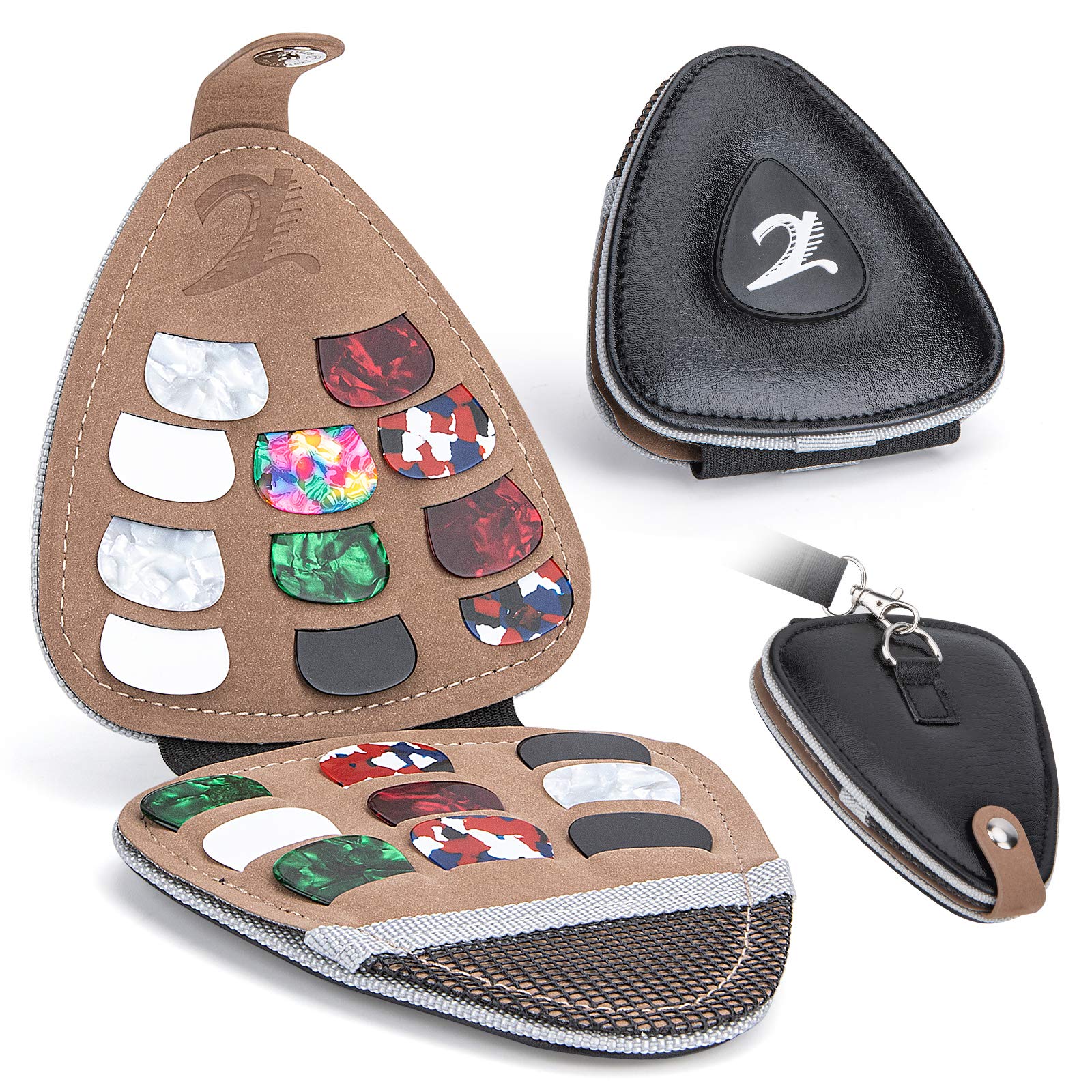 Xton Guitar Picks Holder For Acoustic Electric Guitar, Variety Pack Picks Storage Pouch Box, Pu Leather Plectrums Bag With Lanya