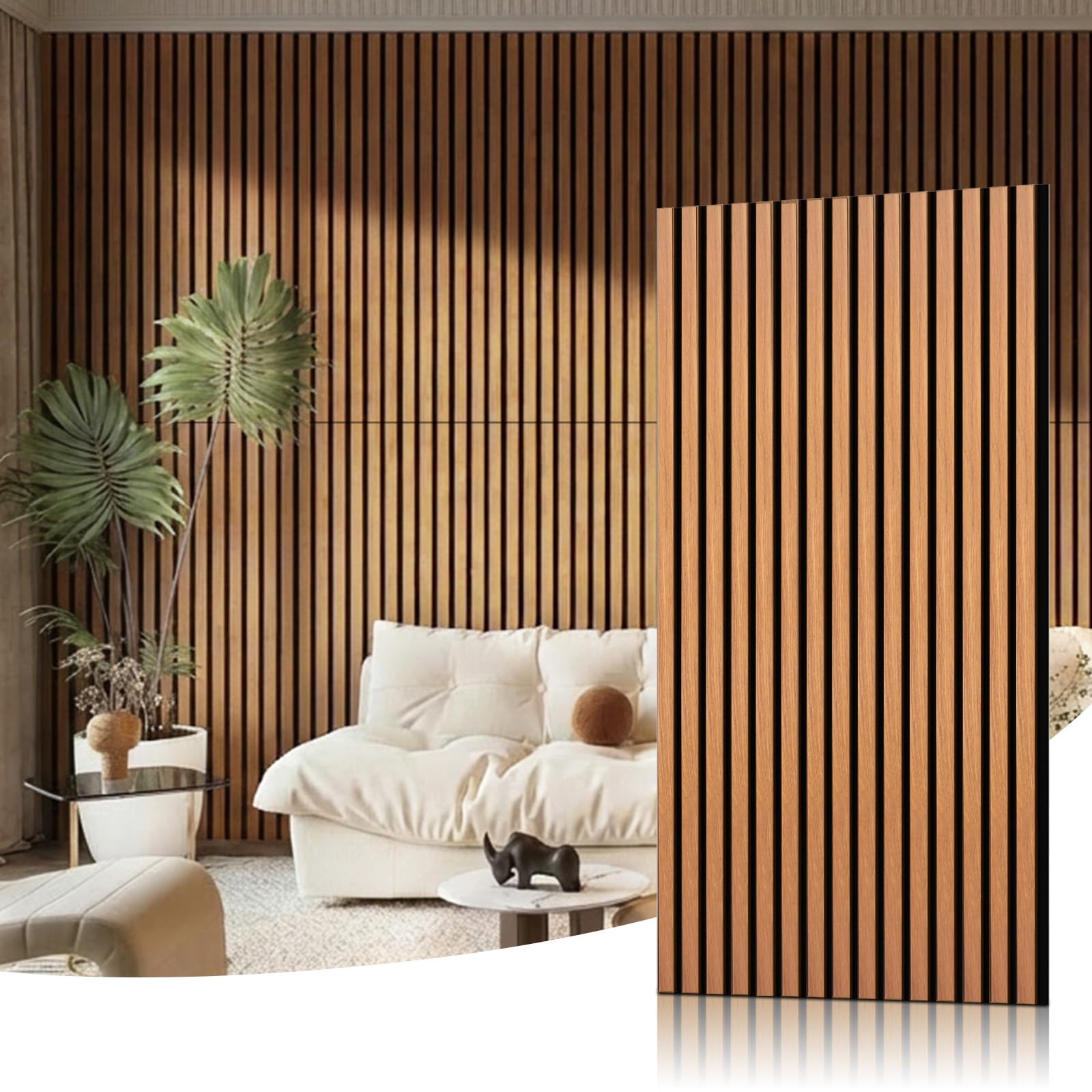 Greymond Wood Slat Acoustic Wall Panels-3D Fluted Sound Absorbing Panel for Wall and Ceiling-47.2 x 23.6 (Teak, 2-Pack)