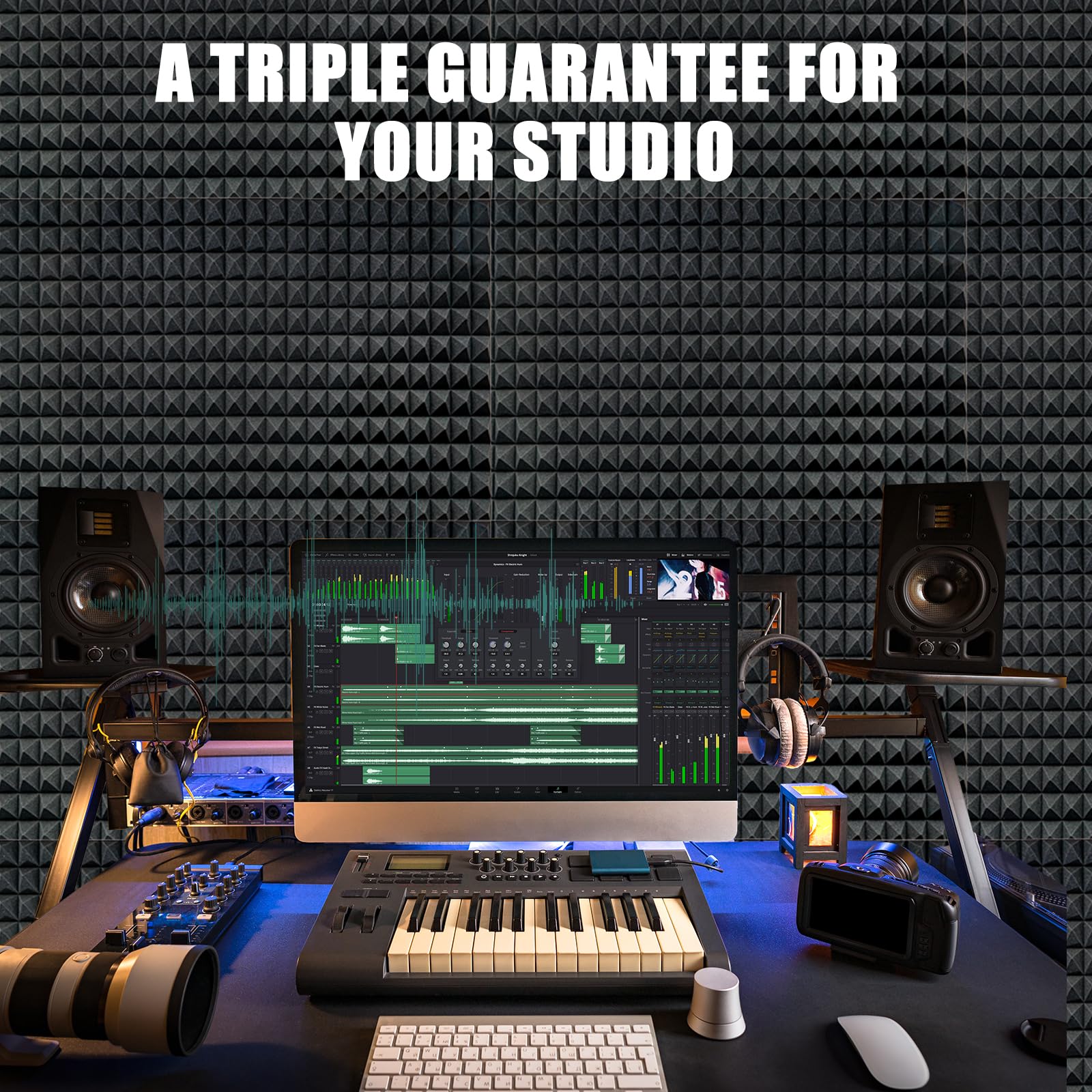 YHYGHXFR 4 Pack Black Acoustic Foam Panels,48x24x2 Inch Sound Proof Foam,High Density Soundproof Wall Panels,Fireproof Cancellin