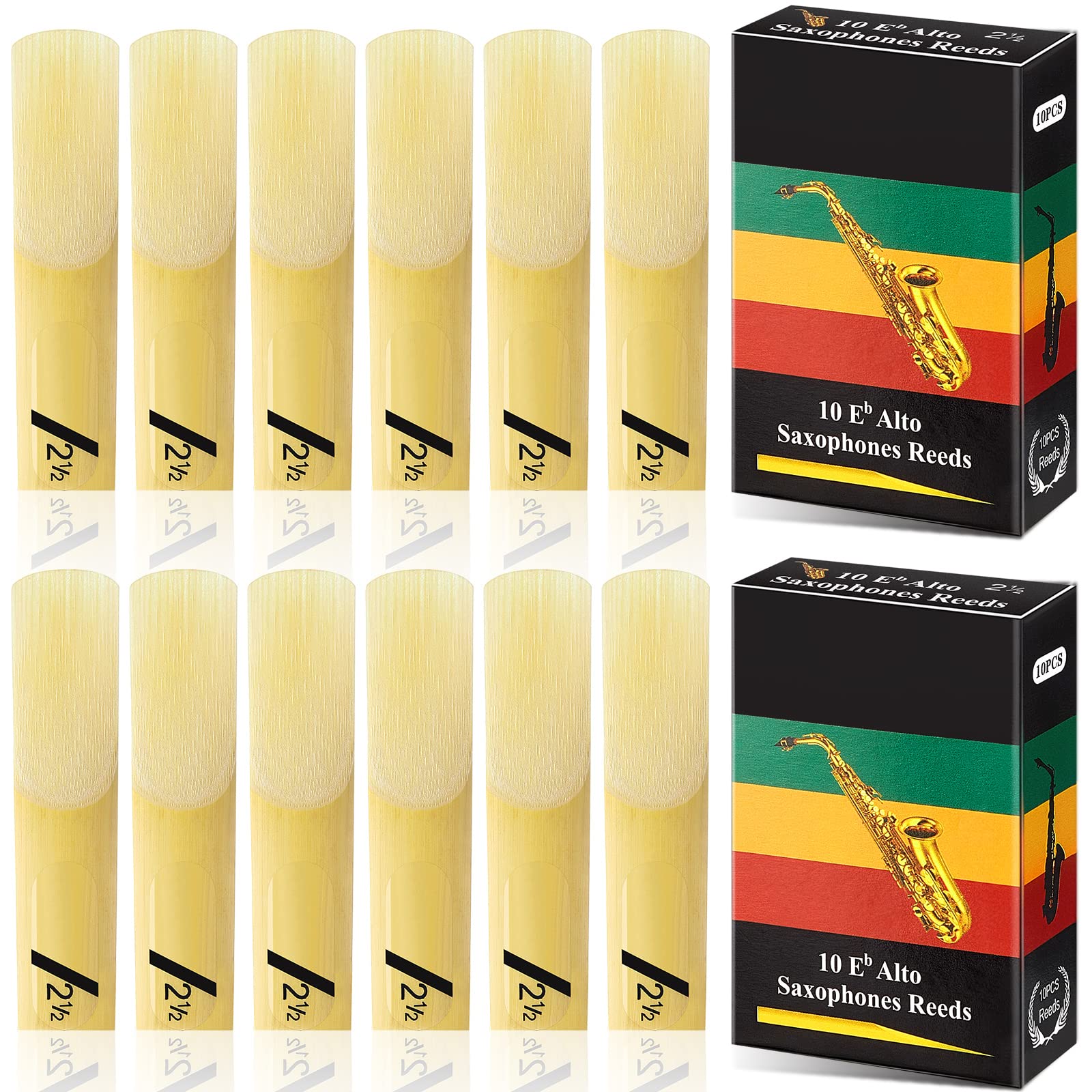 20 Pieces Alto Saxophone Sax Reeds Size 2.5, Strength 2 1/2 Bamboo Saxophone Reeds with Individual Case for Clarinet Soprano or 