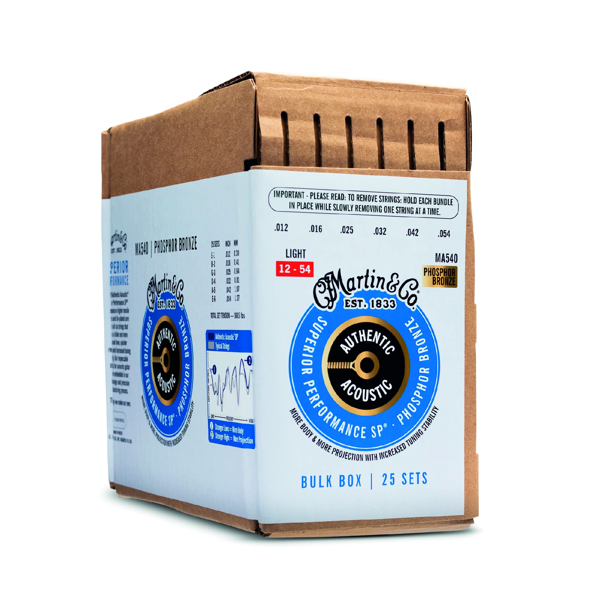 Martin Guitar Authentic Acoustic Sp Ma540 Guitar Strings Set, Acoustic Guitar Accessories, 25 Sets,