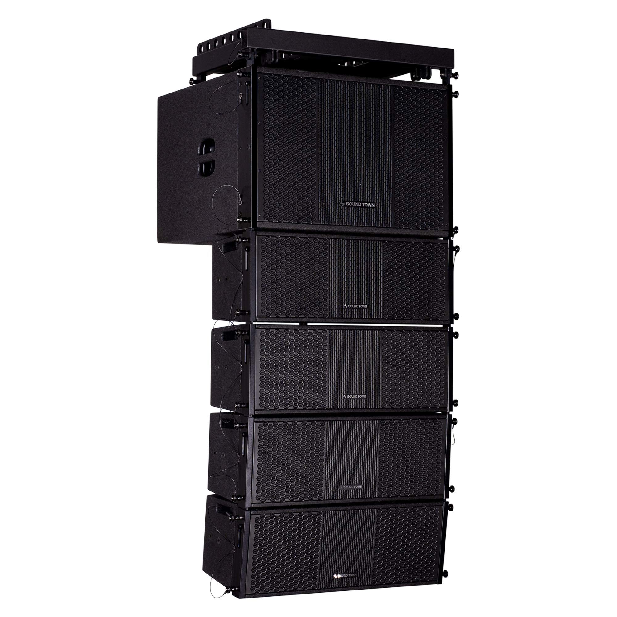 Sound Town ZETHUS Series Line Array Speaker System with One 15-inch Powered Line Array Subwoofer, Four Compact Dual 5-inch Passi