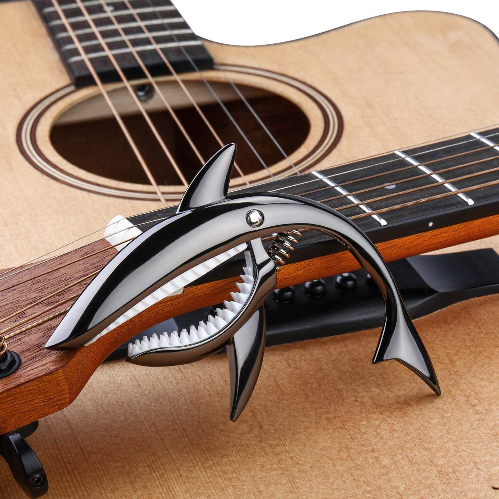 Shark Guitar Capo Pretty Cool Capo For Electric Acoustic Classical Guitar Ukulele Zinc Alloy Spring Capo (Black)