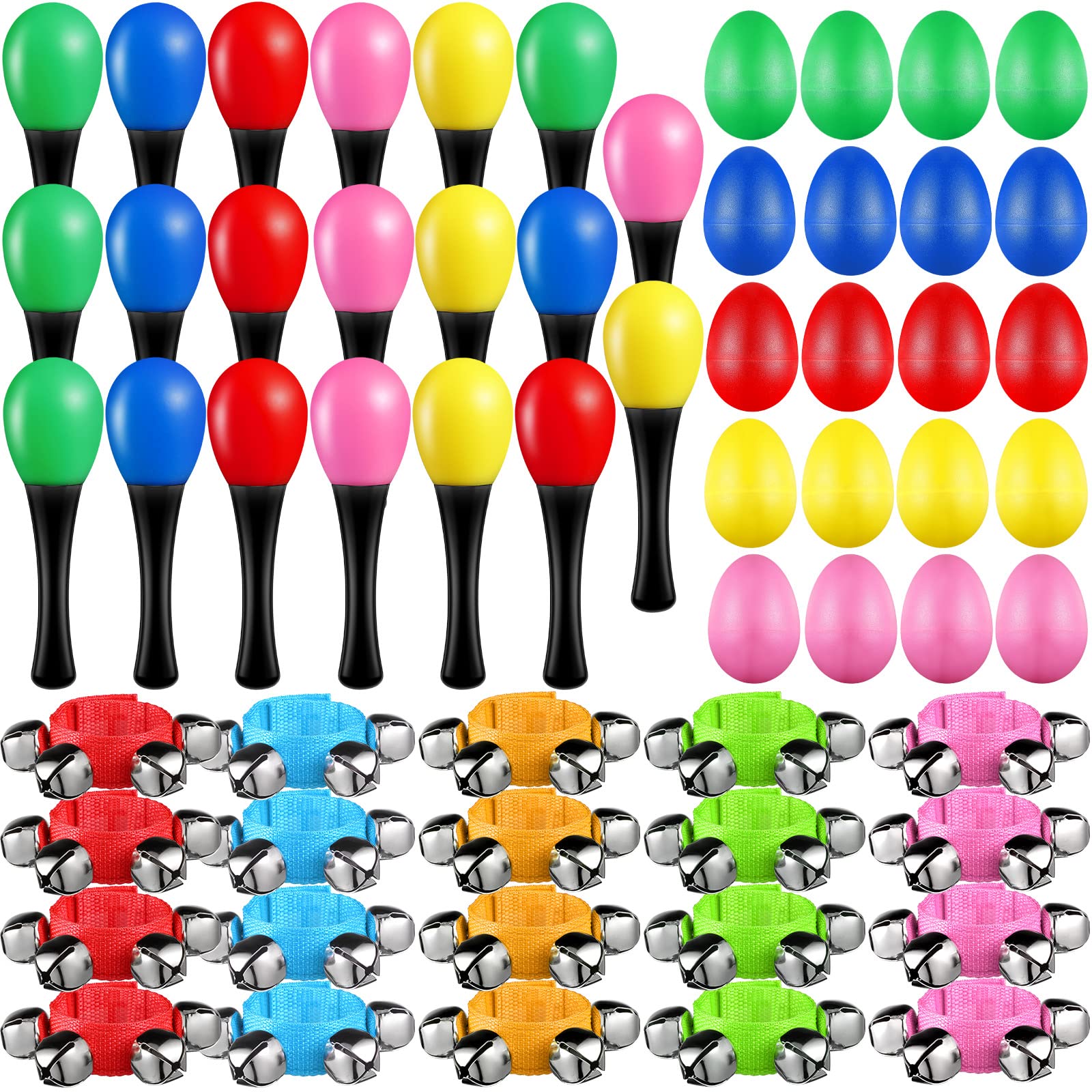 60 Pcs Shaker Musical Instruments Kids Music Party Favor Baby Learning Percussion Toy, Including 20 Pcs Wrist Hand Band Jingle B
