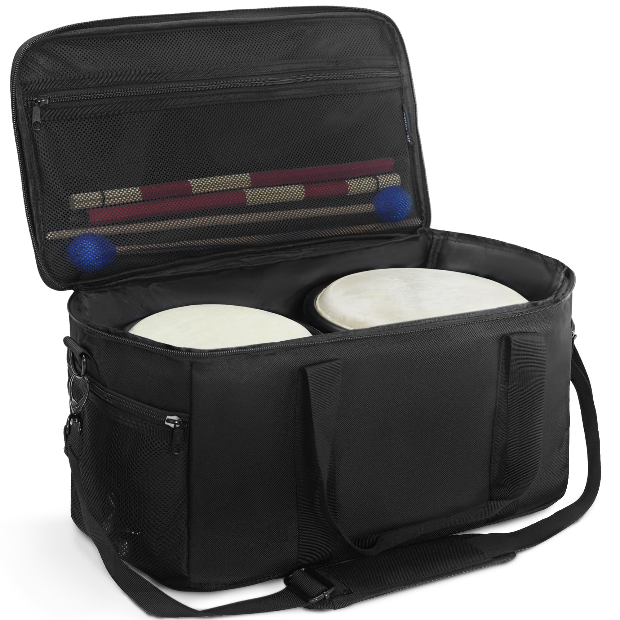 Amazing Fair Bongo Drum Bag - Standard Size - 3 Extra Pockets for Accessories, Removable Padded Shoulder Strap, Heavy-Duty Padde