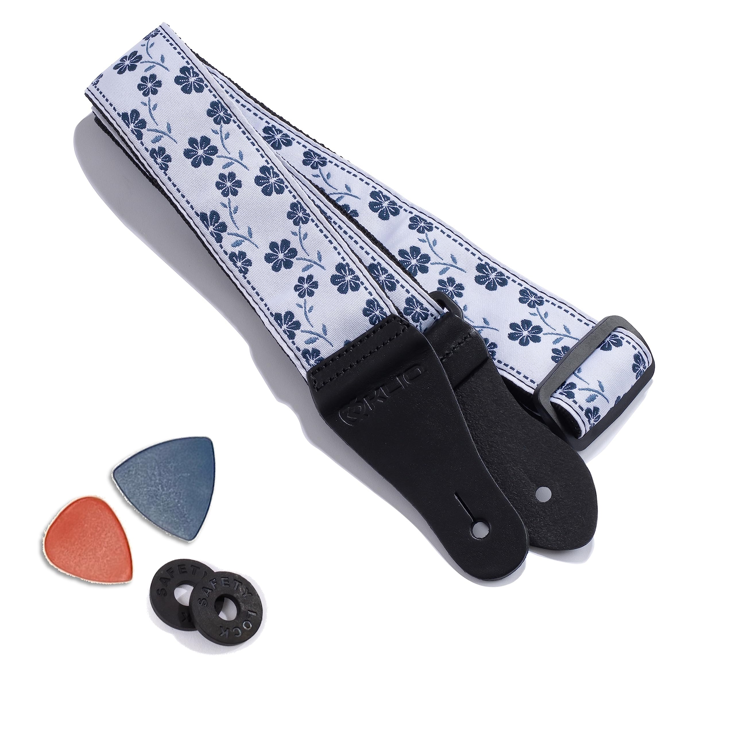 Kliq Vintage Woven Guitar Strap For Acoustic And Electric Guitars + 2 Free Rubber Strap Locks, 2 Free Guitar Picks And 1 Free La