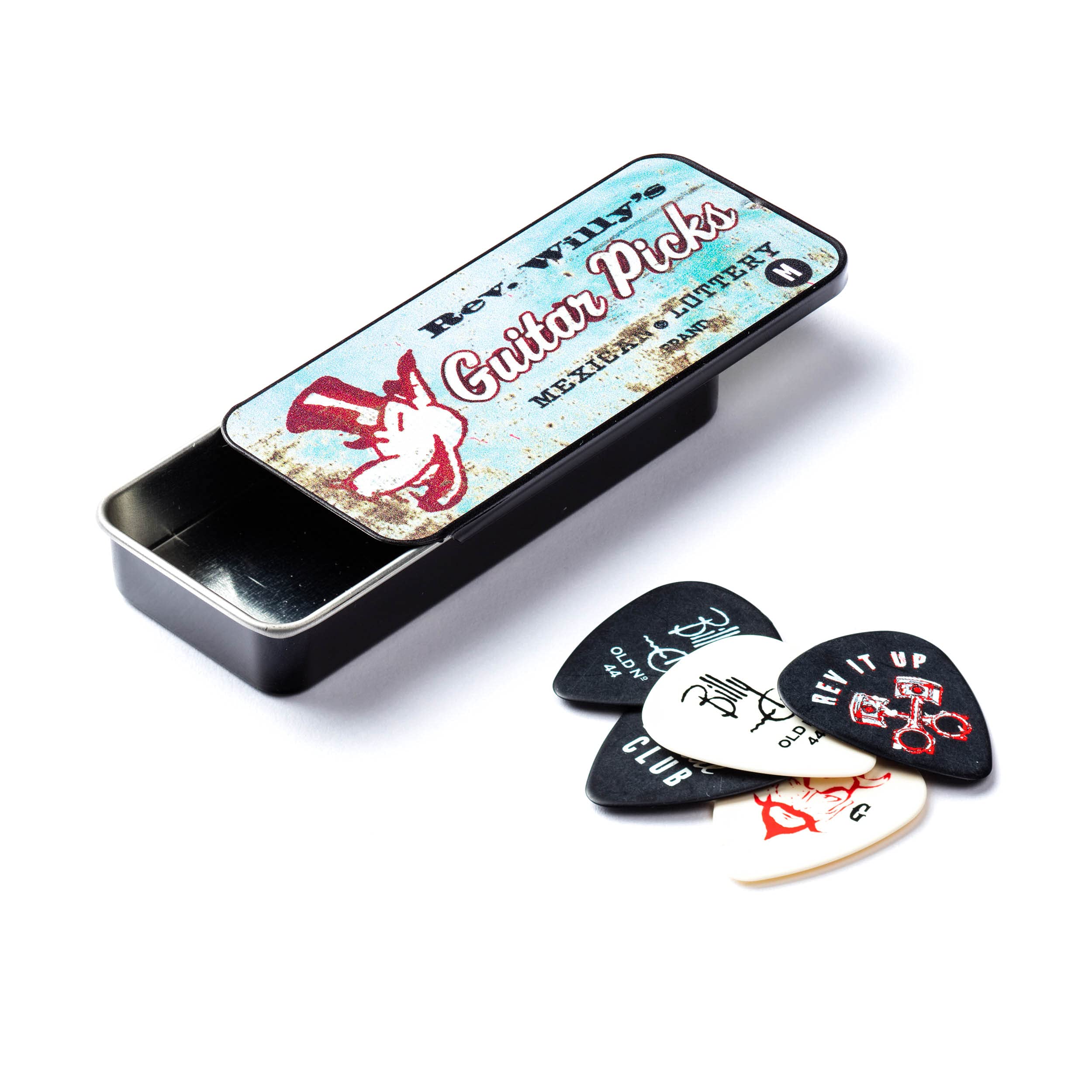 Jim Dunlop Rwt02M Rev Willy Pick Tin, Assorted, Medium, 6 Picks/Tin