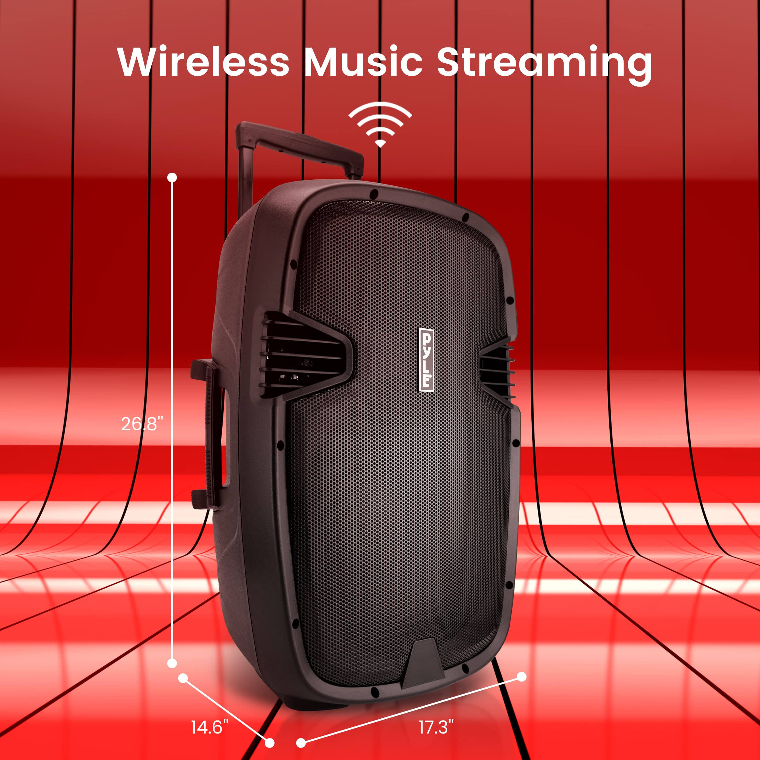 Pyle 1600 Watt, 15'' Bluetooth PA Speaker-Indoor/Outdoor Portable Sound System with (2) UHF Wireless Microphones Rechargeable Ba