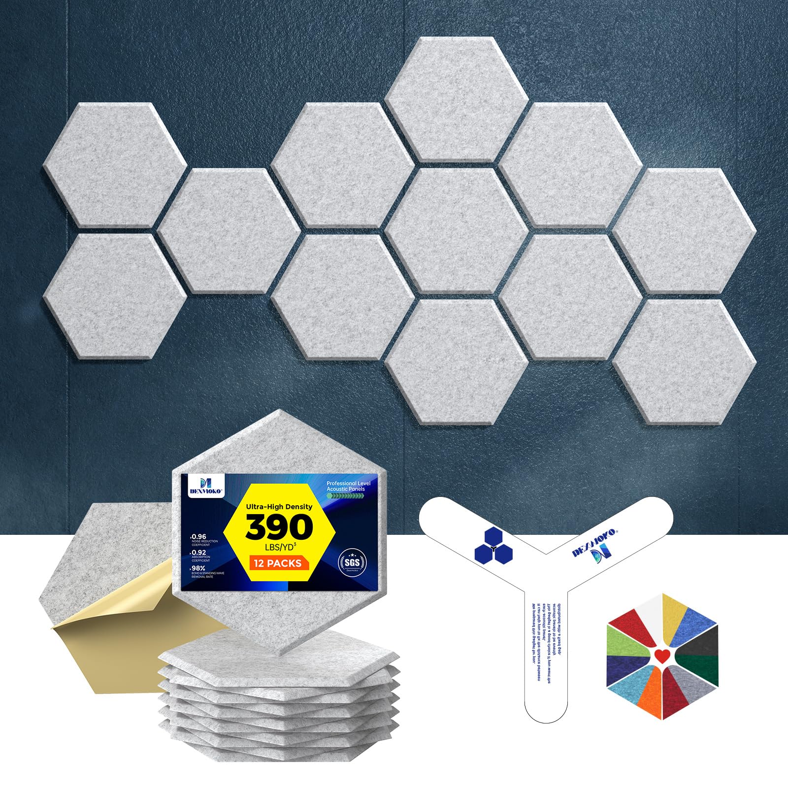 Dexmoko Self-Adhesive Acoustic Panels [390 Lbs/Yd Ultra-High Density], 2Nd Generation Sound Absorbing Panel, Professional Level