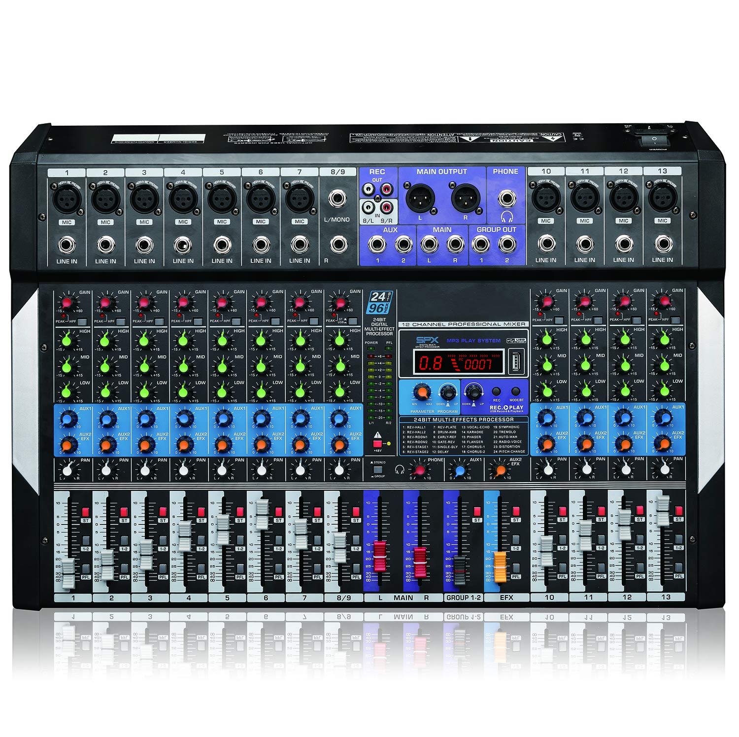Boytone 12 Channel Bluetooth Studio Audio Mixer - DJ Sound Controller, USB MP3 Player, PC Recording, 96 KHZ, 11 Microphone Jack,