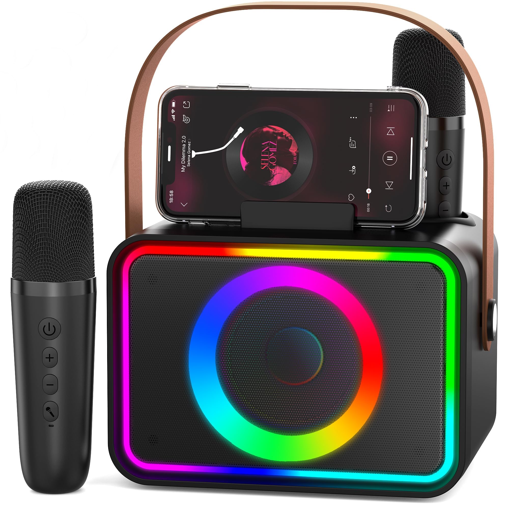 Karaoke Machine With 2 Wireless Microphones For Adults Kids, Portable Bluetooth Karaoke Speaker For Adults & Kids, Party Pa Syst