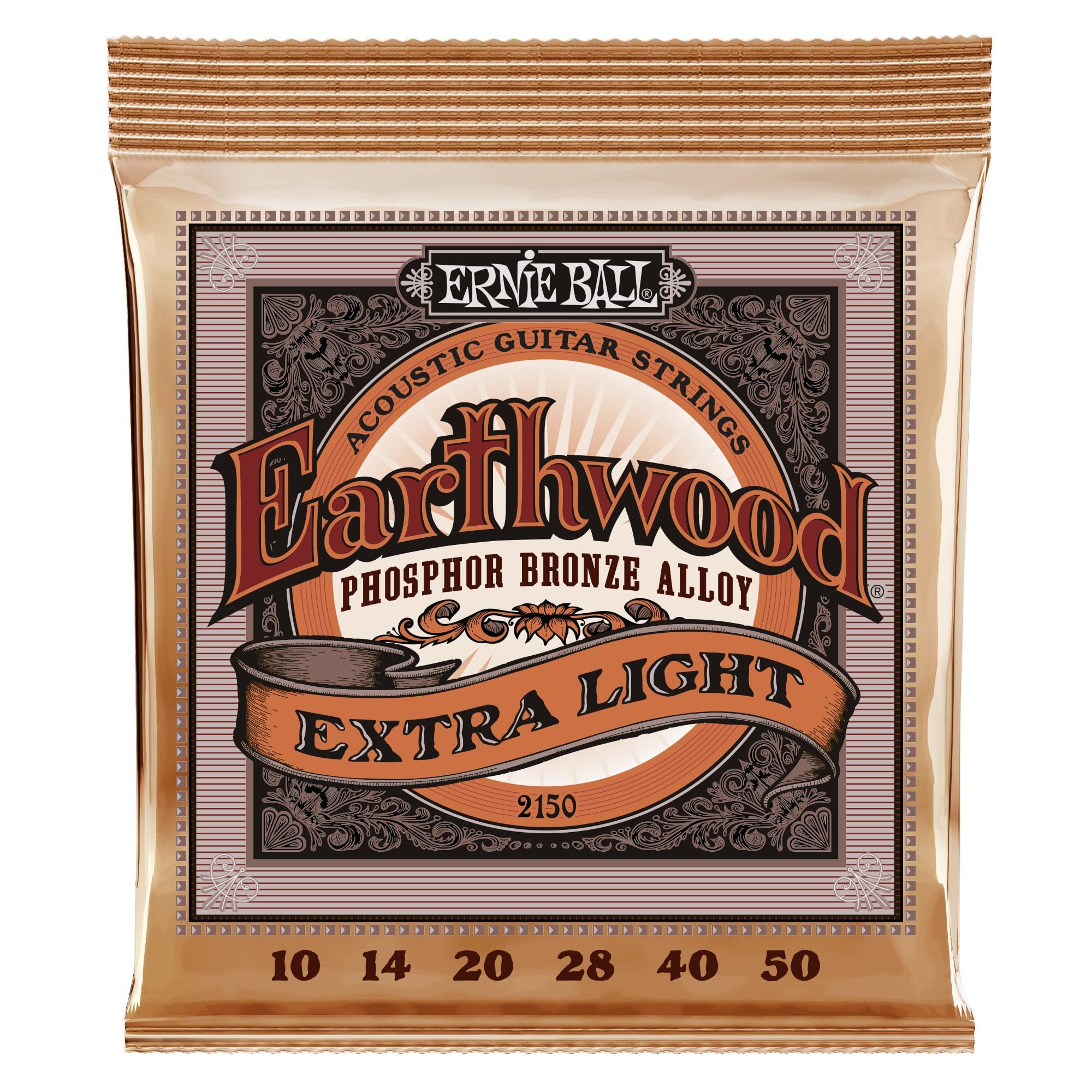 Ernie Ball Earthwood Extra Light Phosphor Bronze Acoustic Guitar Strings, 10-50 Gauge (P02150)
