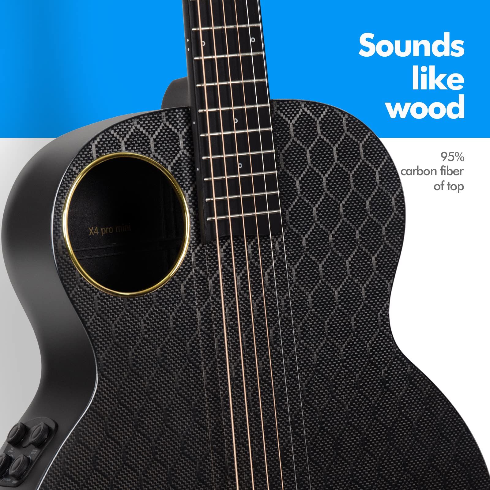 Enya Carbon Fiber Acoustic Electric Guitar X4 Pro Mini AcousticPlus 36    3/4-Sized Guitar Bundle with Hard Case, Leather Strap,