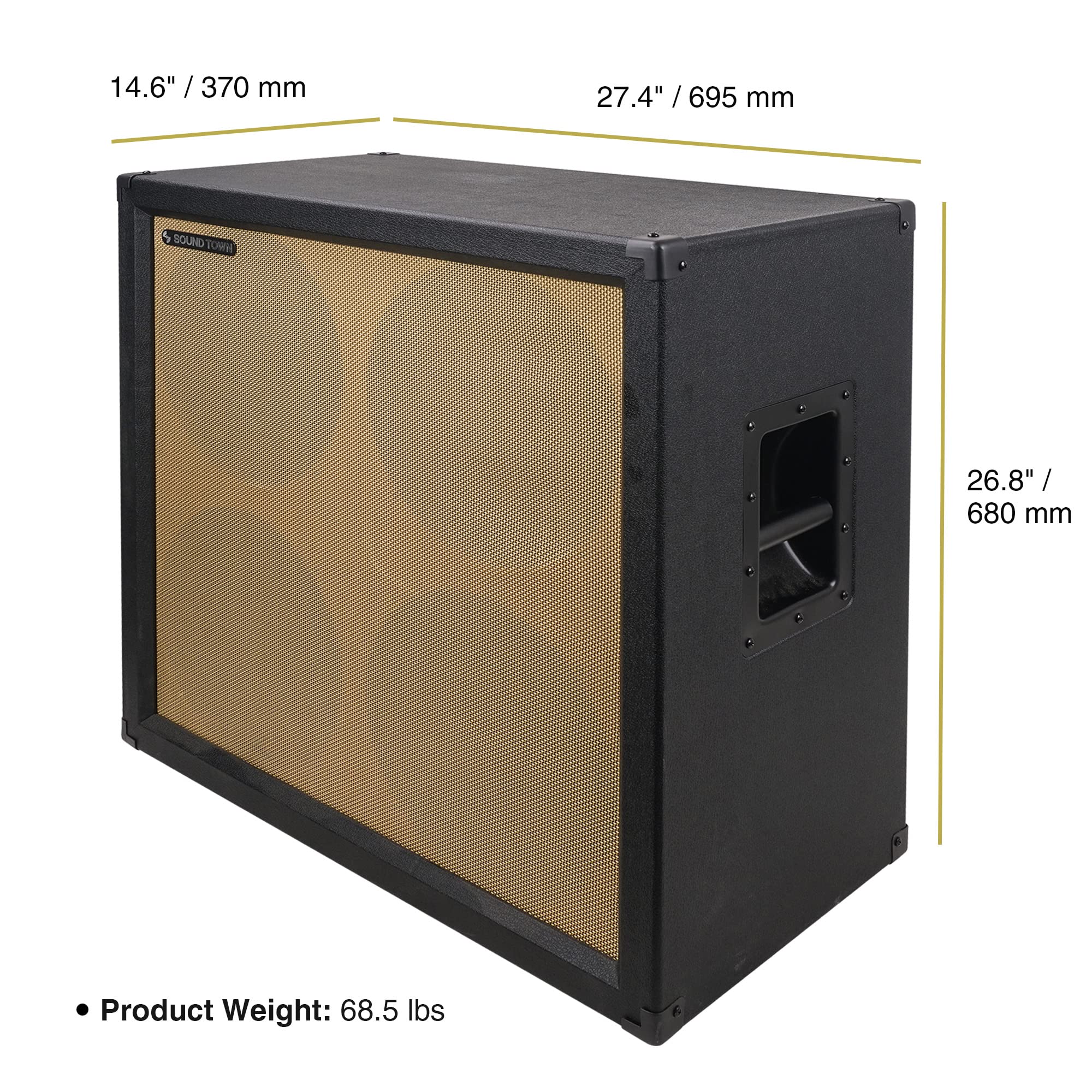 Sound Town 4 x 12 260W Guitar Speaker Cabinet, Birch Plywood, Black Tolex, Wheat Cloth Grille (GUC412BK)