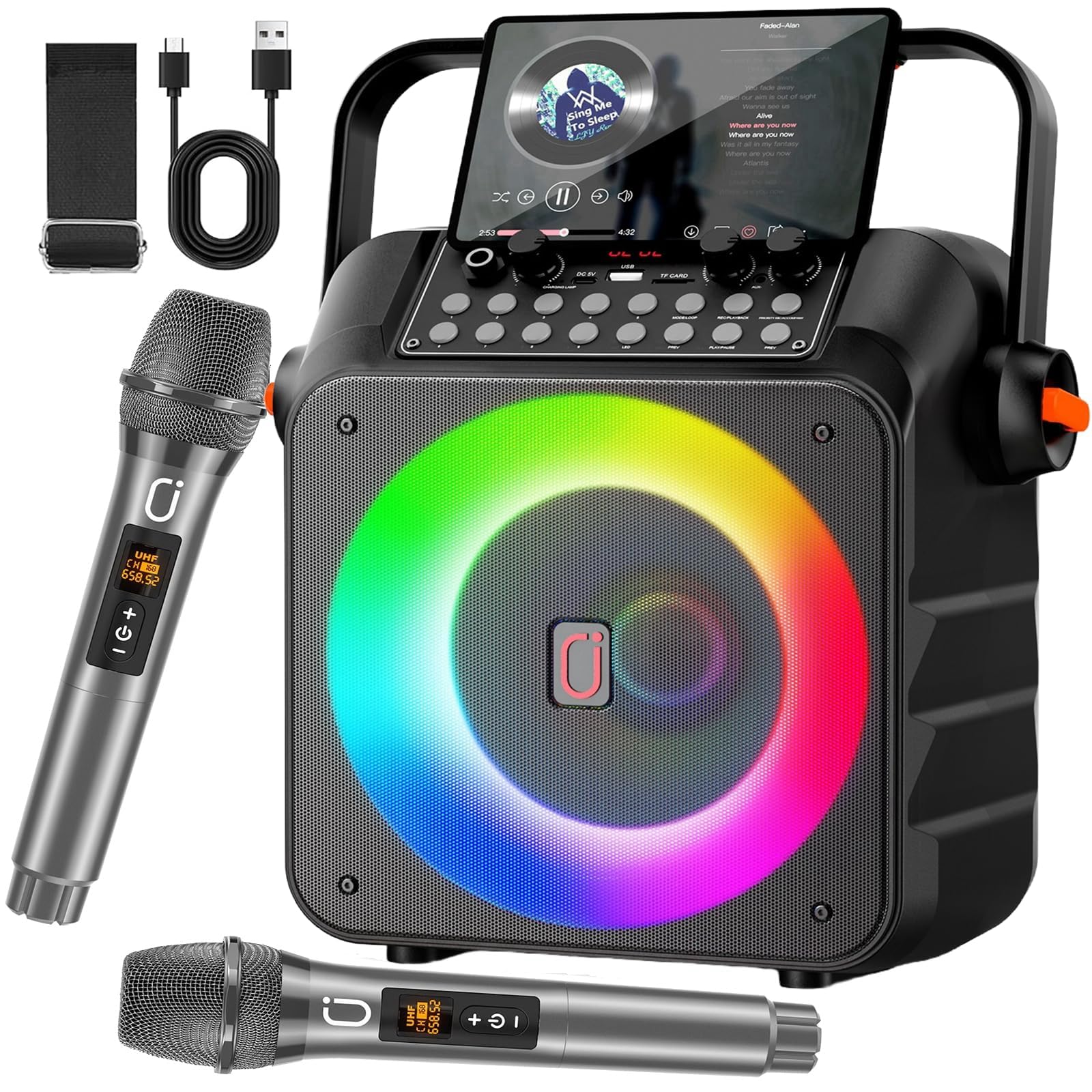 HWWR Karaoke Machine with 2 Wireless Microphones, Portable Karaoke Machine for Adults and Kids, Bluetooth Speaker with Microphon