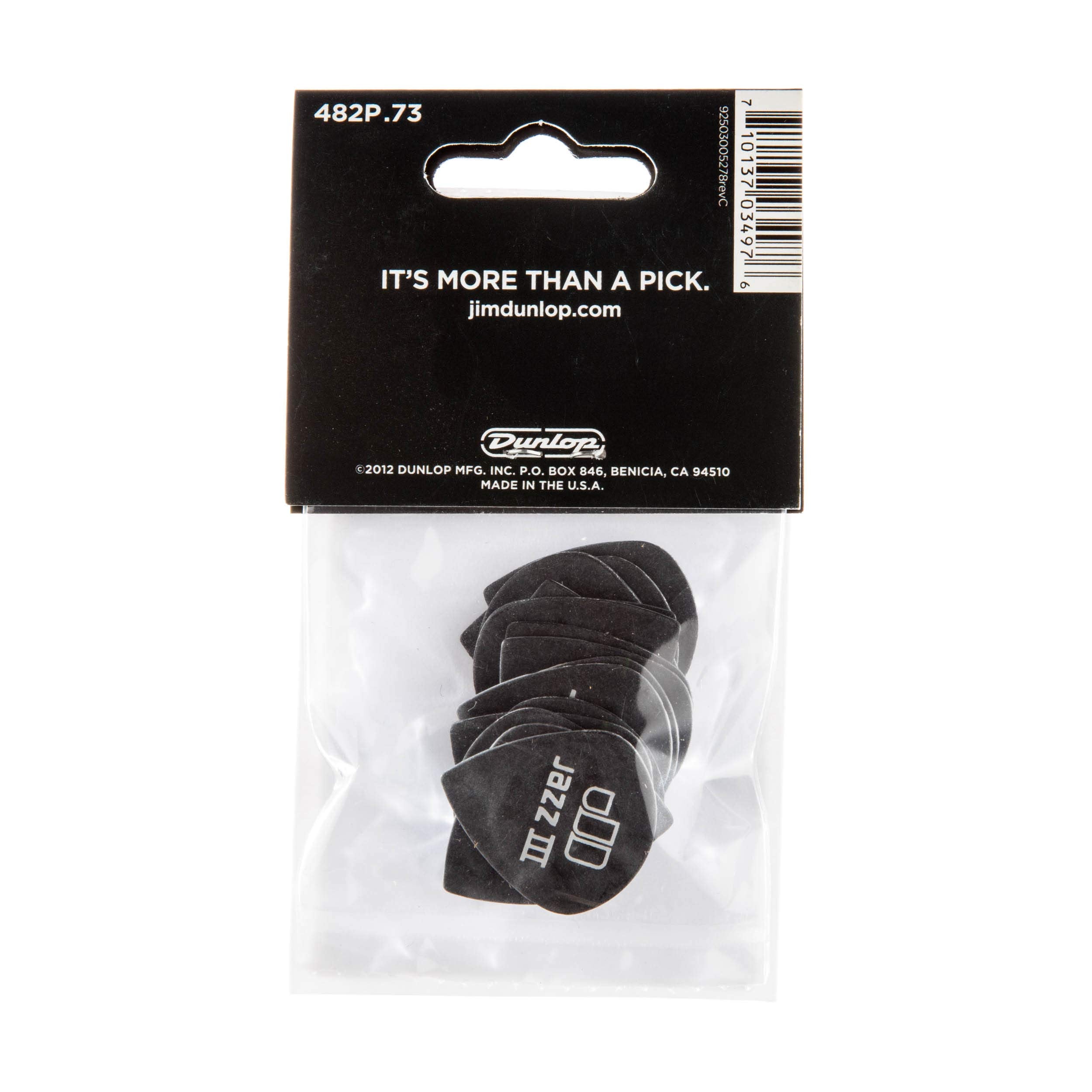 Dunlop 482P.73 Tortex Pitch Black Jazz III, .73mm, 12/Player's Pack