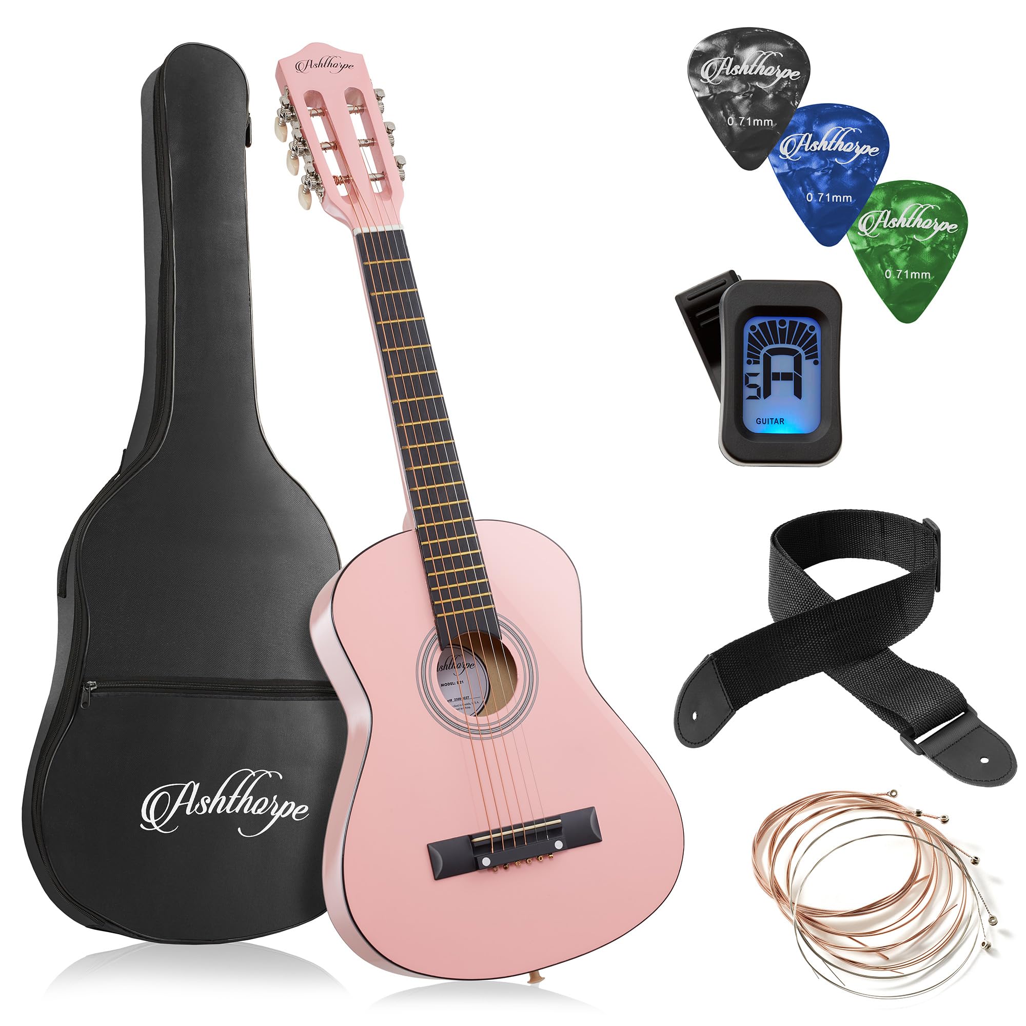 Ashthorpe 30-inch Beginner Acoustic Guitar Package (Pink), Basic Starter Kit w/Gig Bag, Strings, Strap, Tuner, Picks