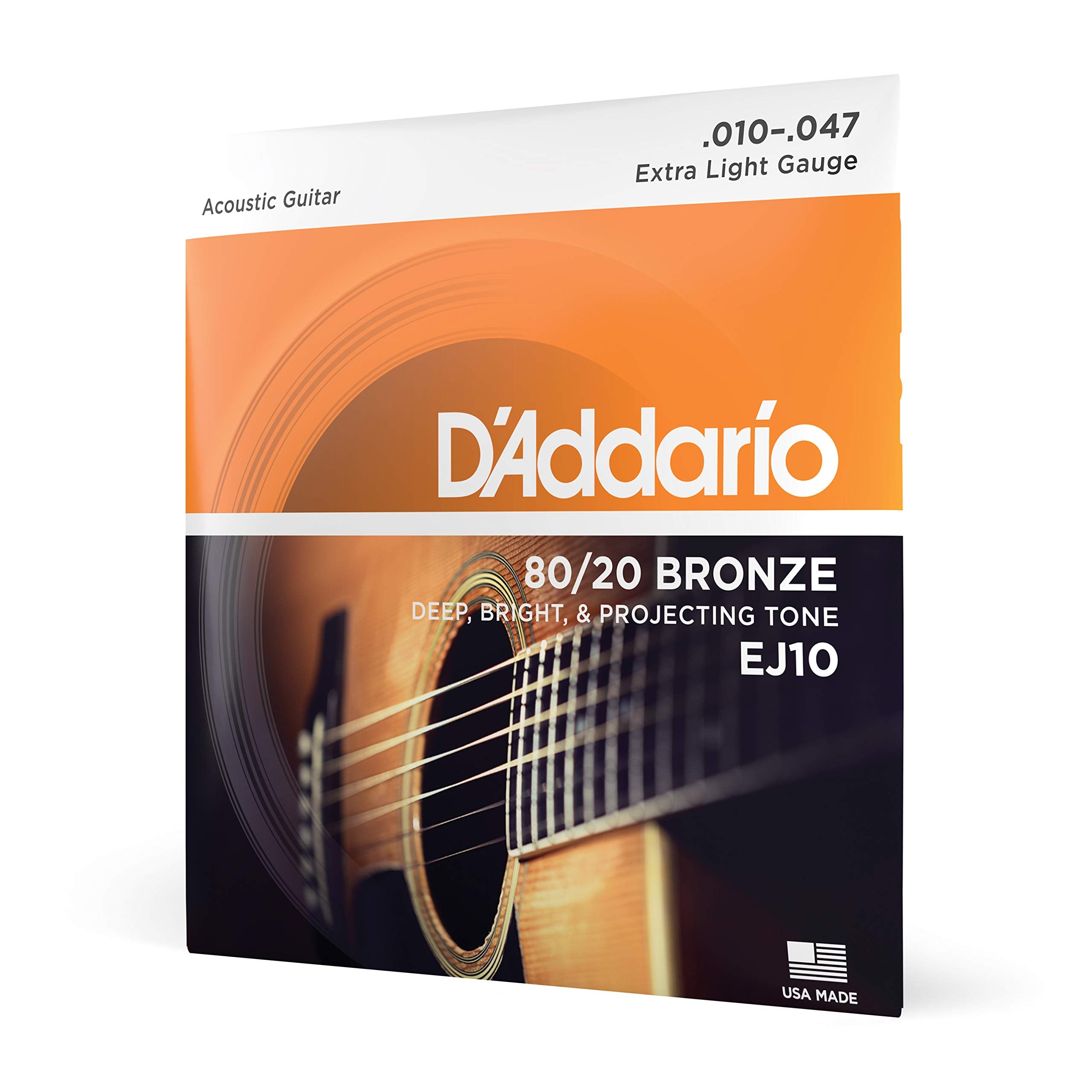 D 'Addario Ej10 Bronze Acoustic Guitar Strings, Extra Light, 10-47 (Pack Of 5)