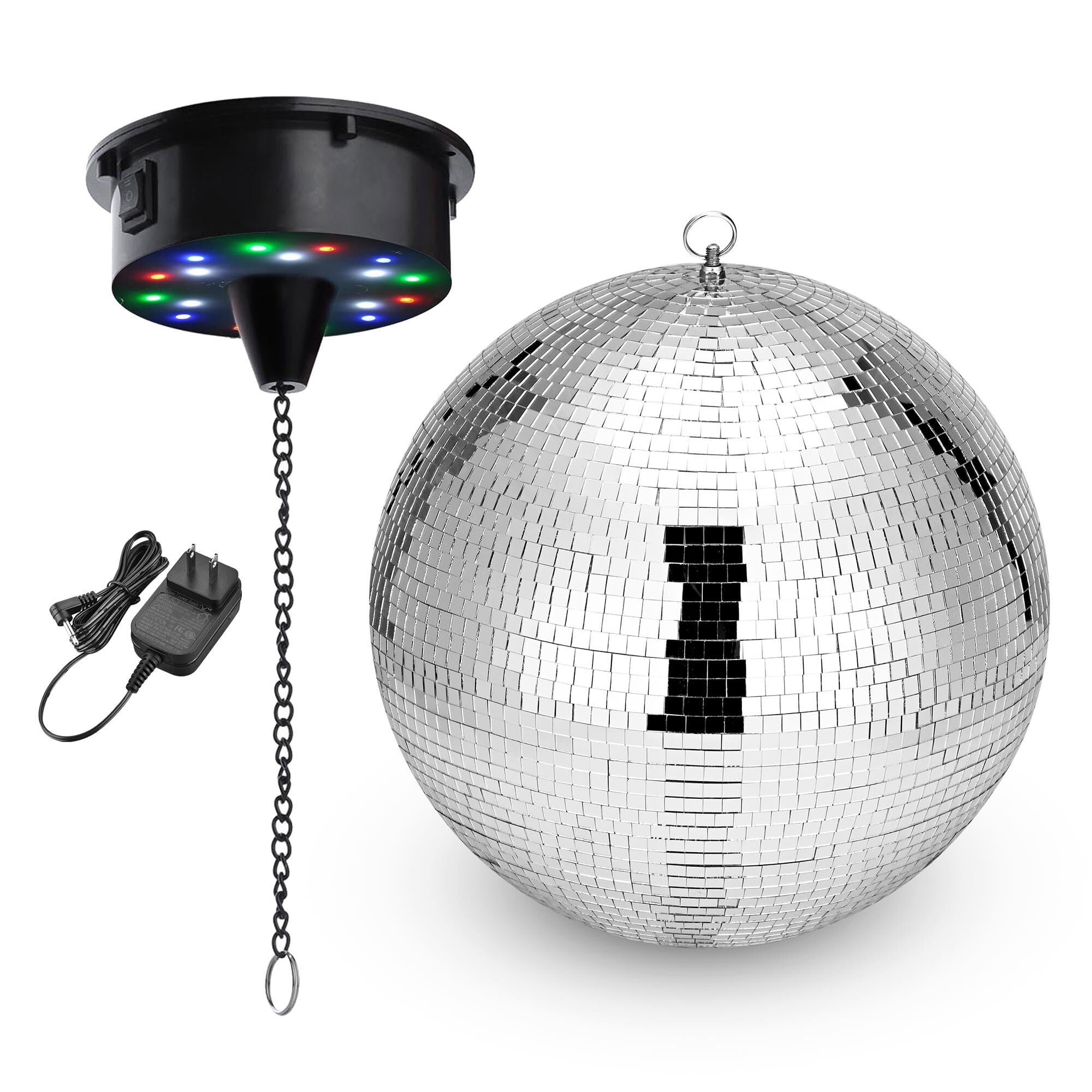 DELight 16 Large Disco Ball with Motor Rotating 6RPM 18 RGBW LED Lights for 70s 80s Party DJ Bands Dance Club Bar Wedding Birthd