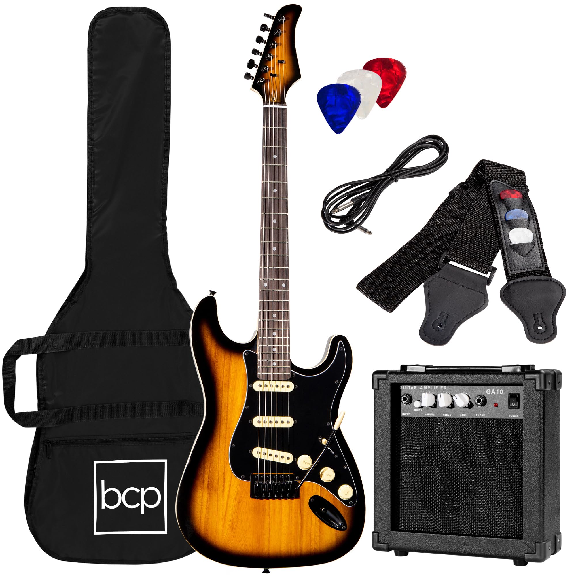 Best Choice Products 39In Full Size Beginner Electric Guitar Starter Kit W/Case, Strap, 10W Amp, Strings, Pick, Tremolo Bar - Su