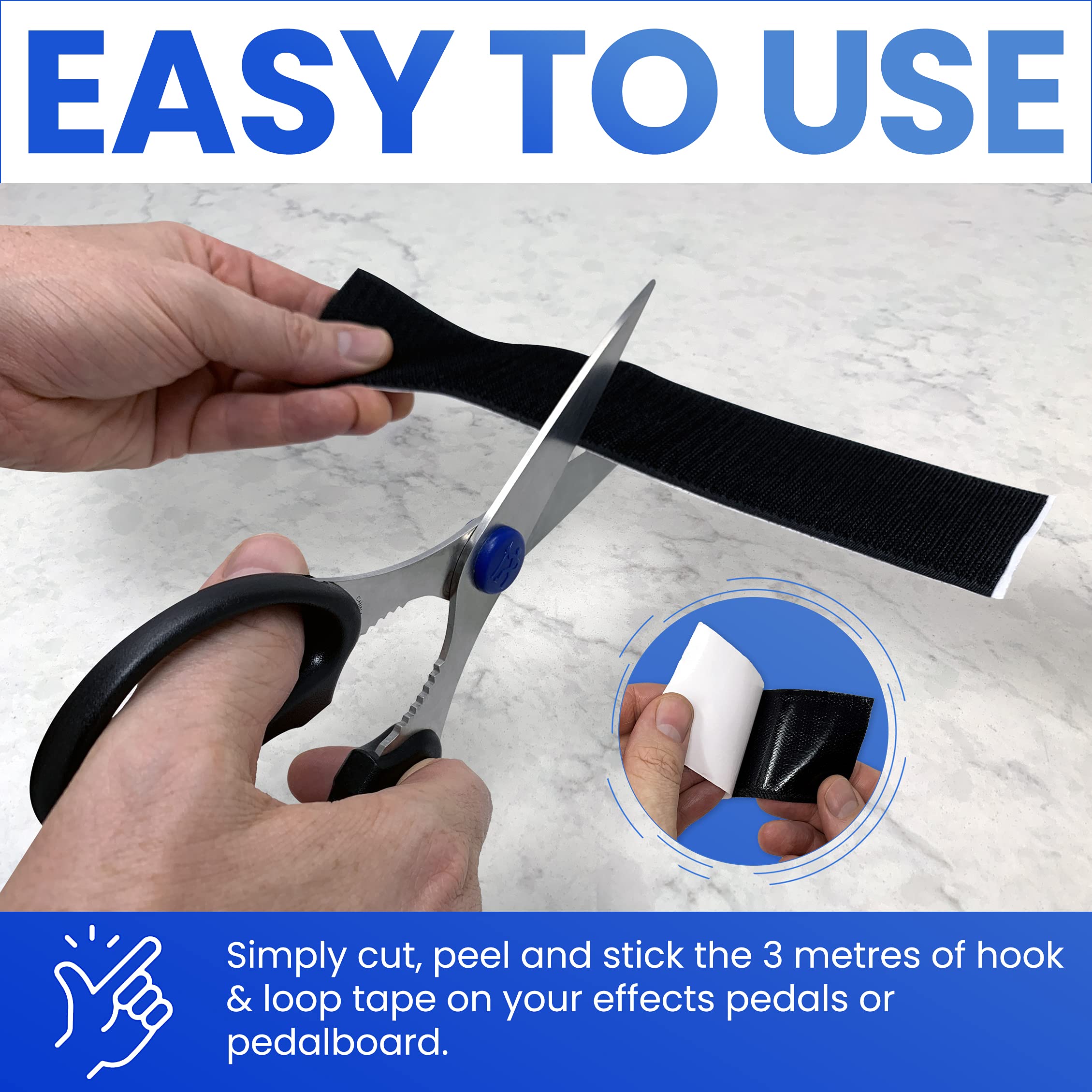 Crosby Pedalboard Grip Kit - 10 Feet (3m) of Heavy Duty Hook & Loop Tape Plus 6 Reusable Cable Ties for Guitar or Bass Pedal Boa