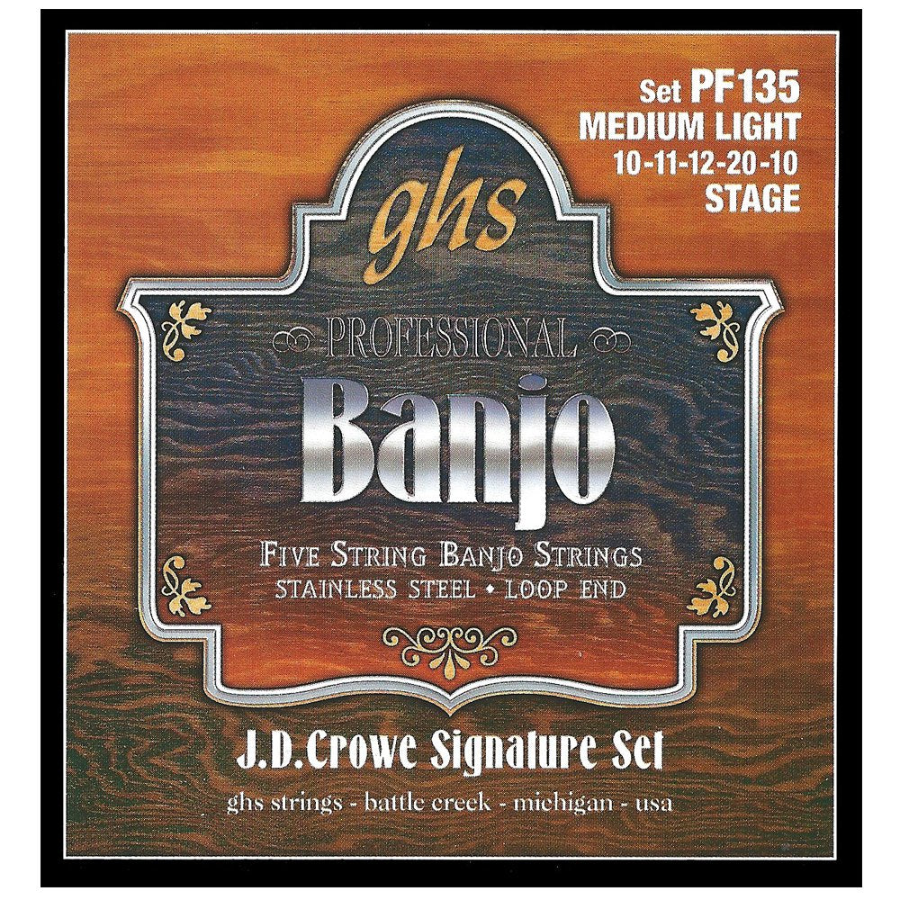 GHS Strings PF135 J.D. Crowe Signature Series (Stage), 5-String Stainless Steel Banjo Strings, Medium Light (10-20)