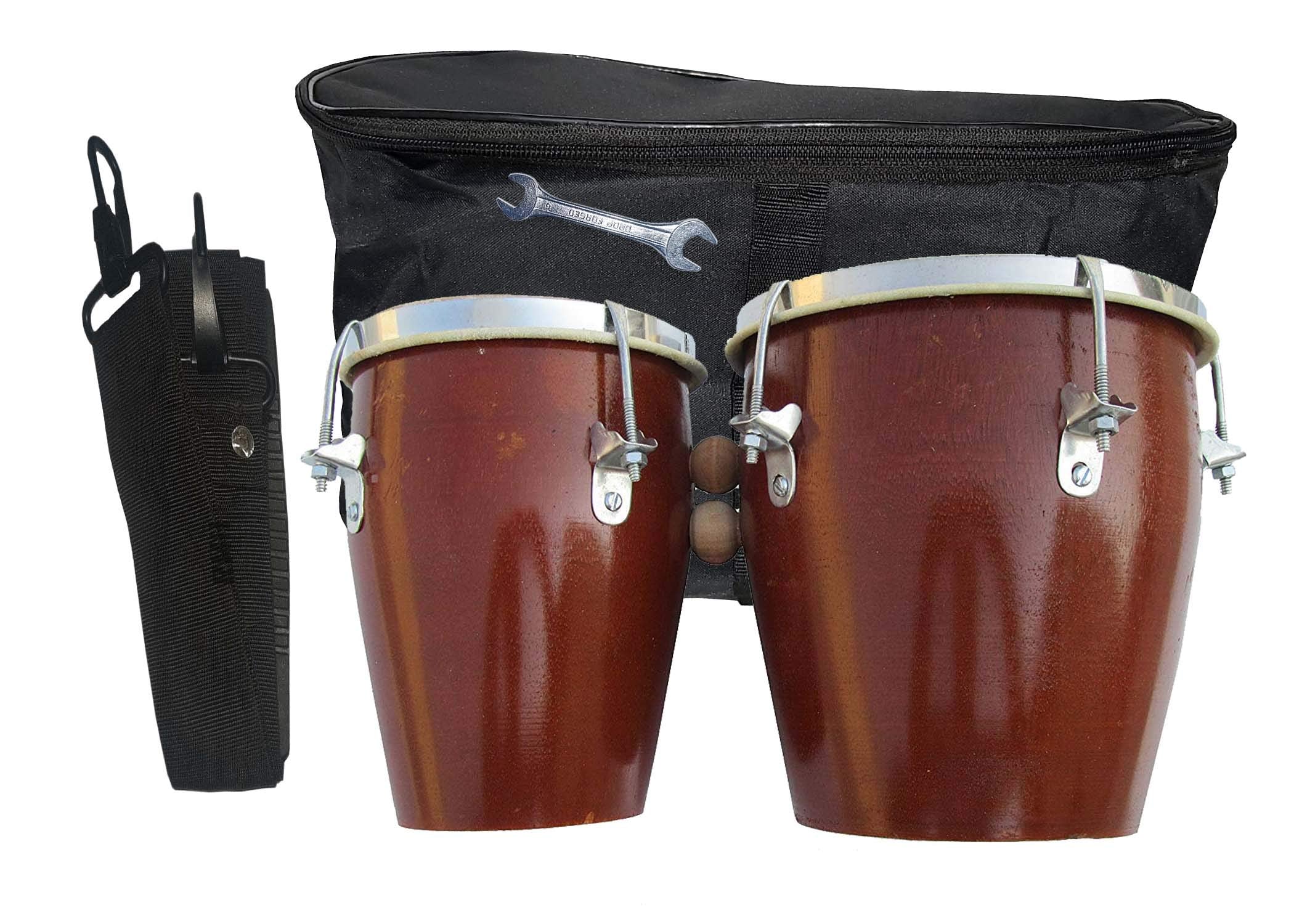 Gt Manufacturers Professional Two Piece Hand Made Wooden Bango Drum Set Kit (Brown)