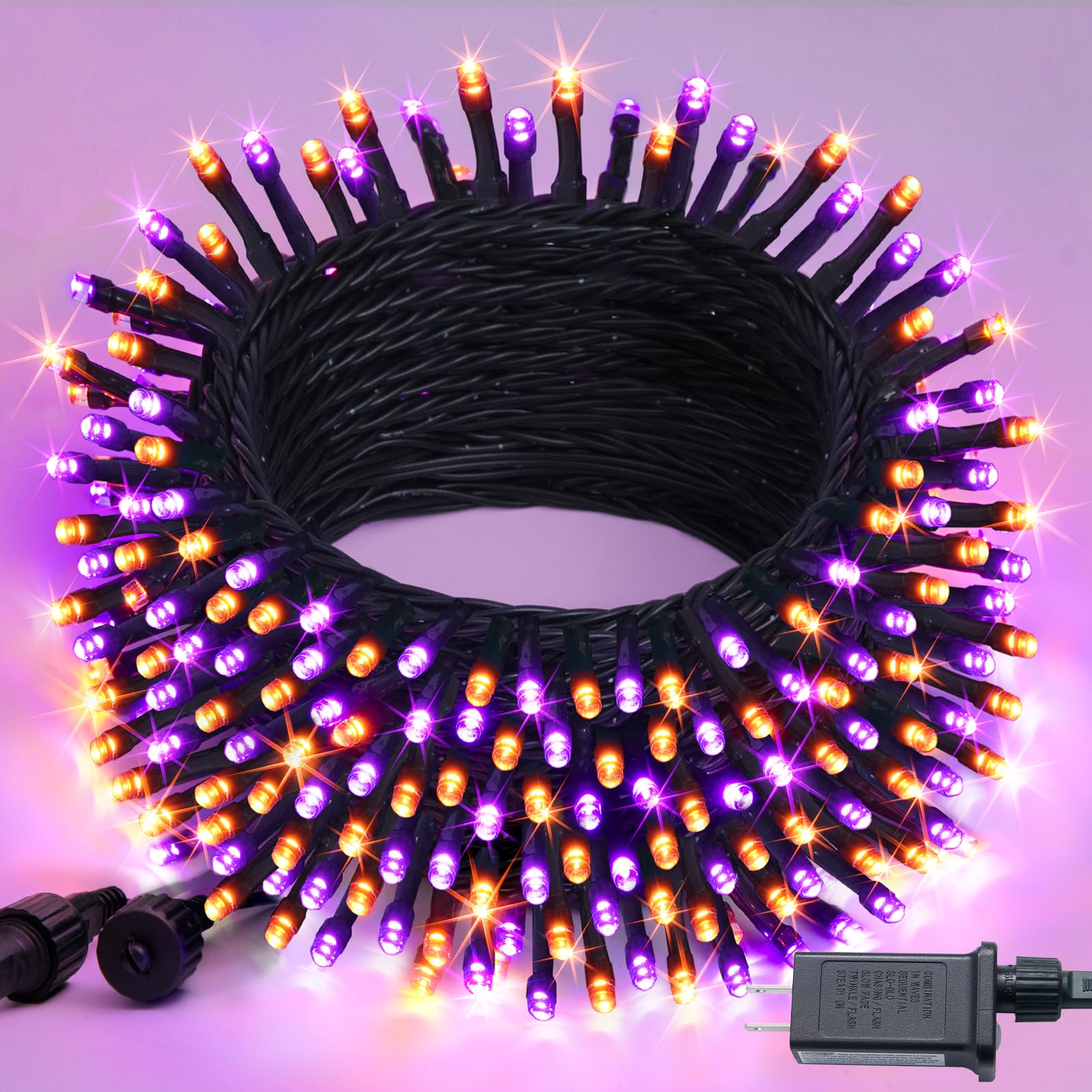 Jmexsuss 250Led Halloween String Lights Outdoor Waterproof, 8 Lighting Modes Orange And Purple Alternating Dual-Color Fairy Ligh