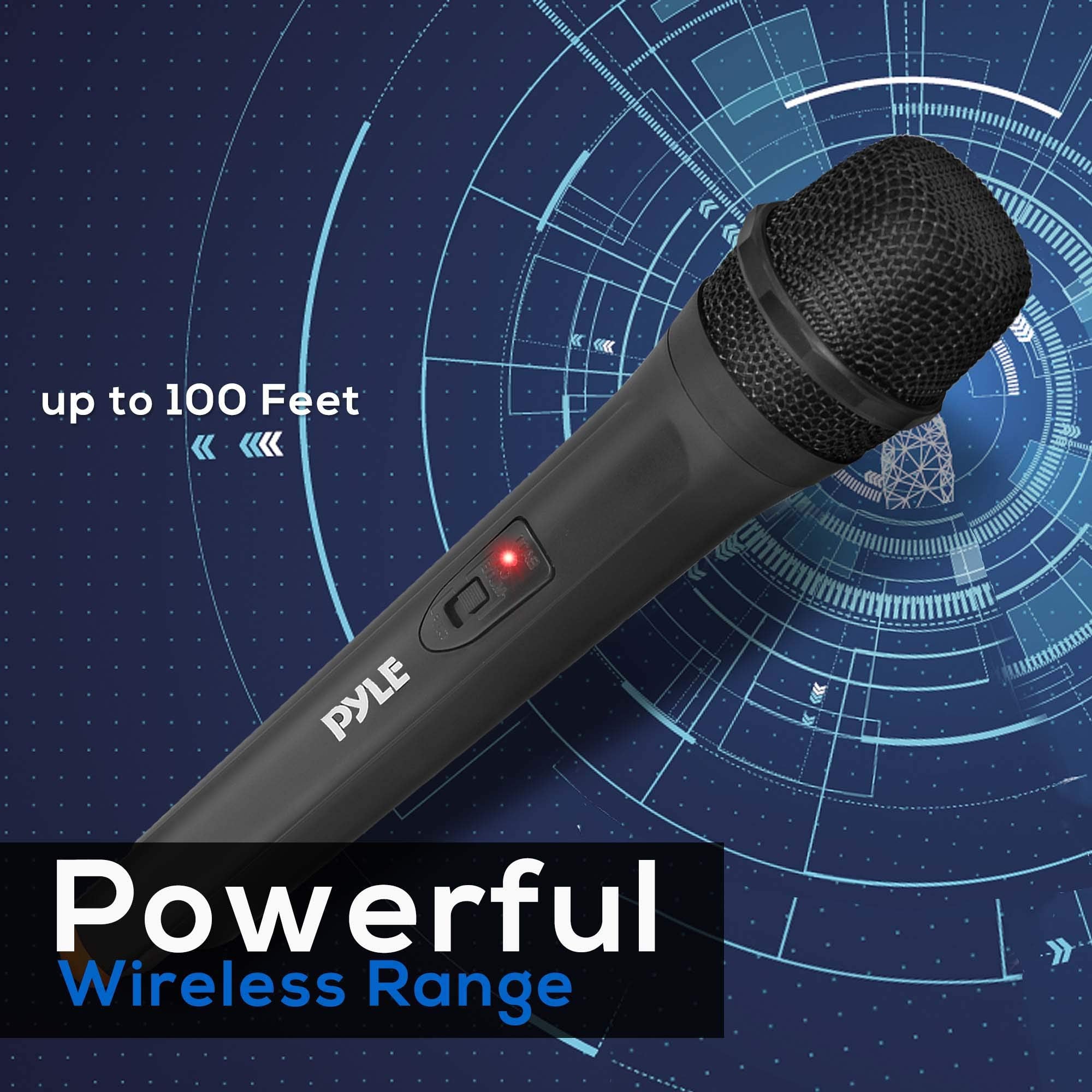 Pyle Portable VHF Wireless Microphone System - Professional Battery Operated Handheld Dynamic Unidirectional Cordless Microphone